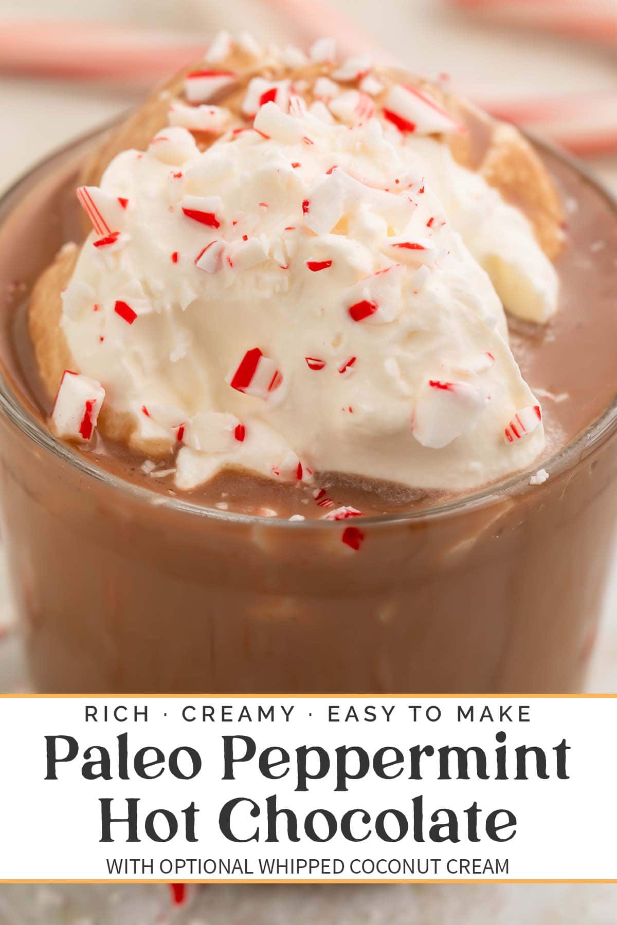 Pin graphic for paleo peppermint hot chocolate.
