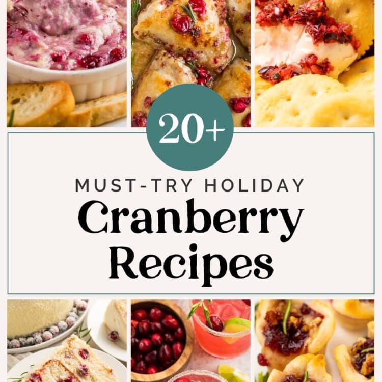 Graphic for 20+ cranberry recipes roundup.