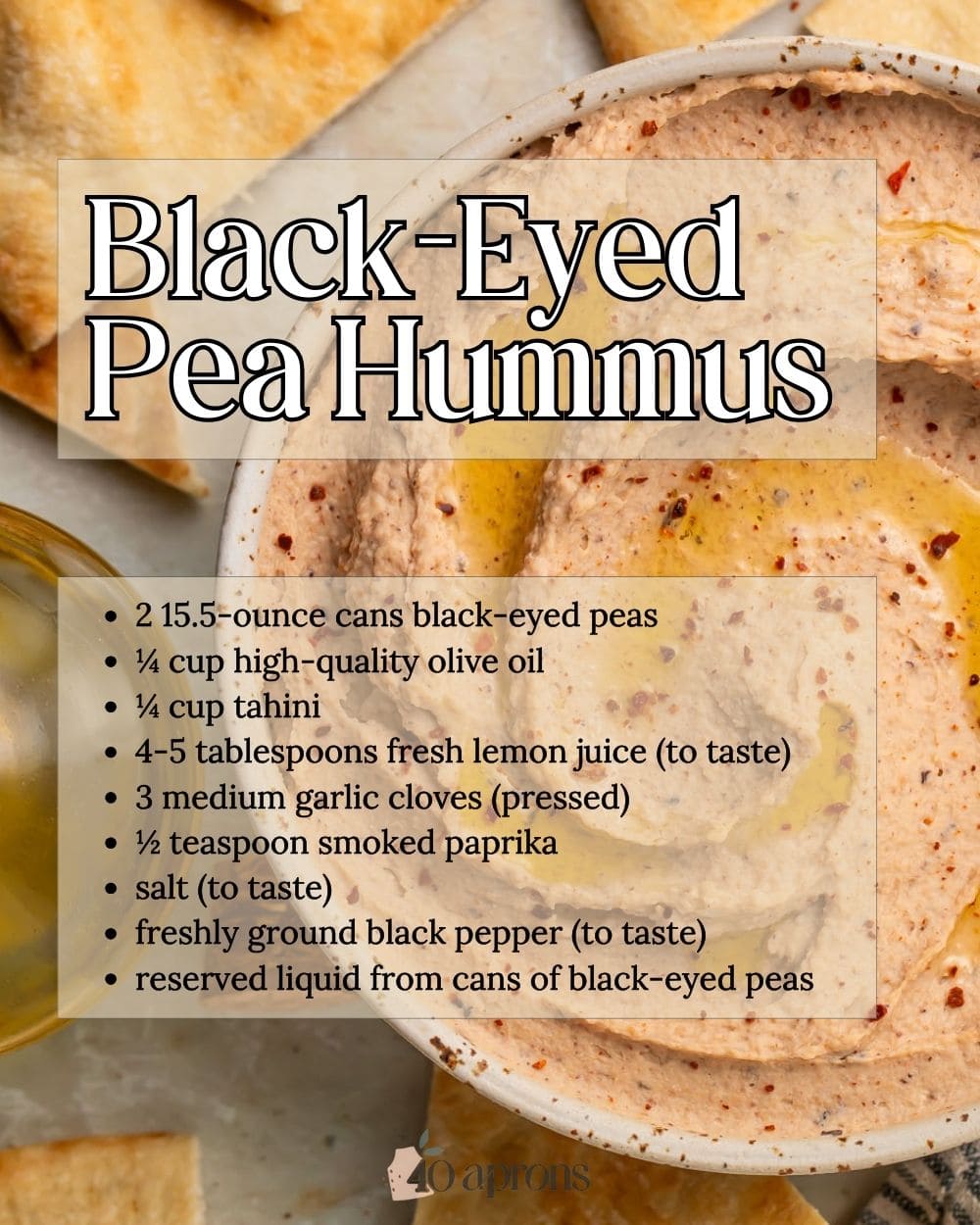 Pin graphic for black eyed pea hummus.