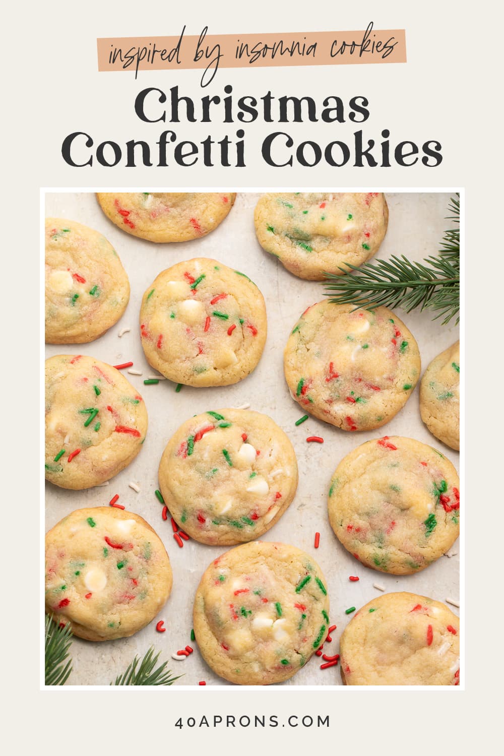 Pin graphic for Christmas confetti cookies.