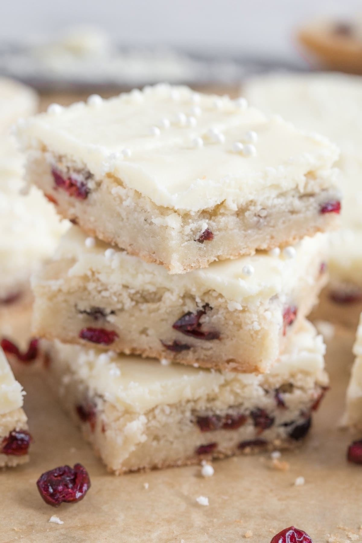 Oh so easy cranberry white chocolate cookie bars. Perfect for the holidays!