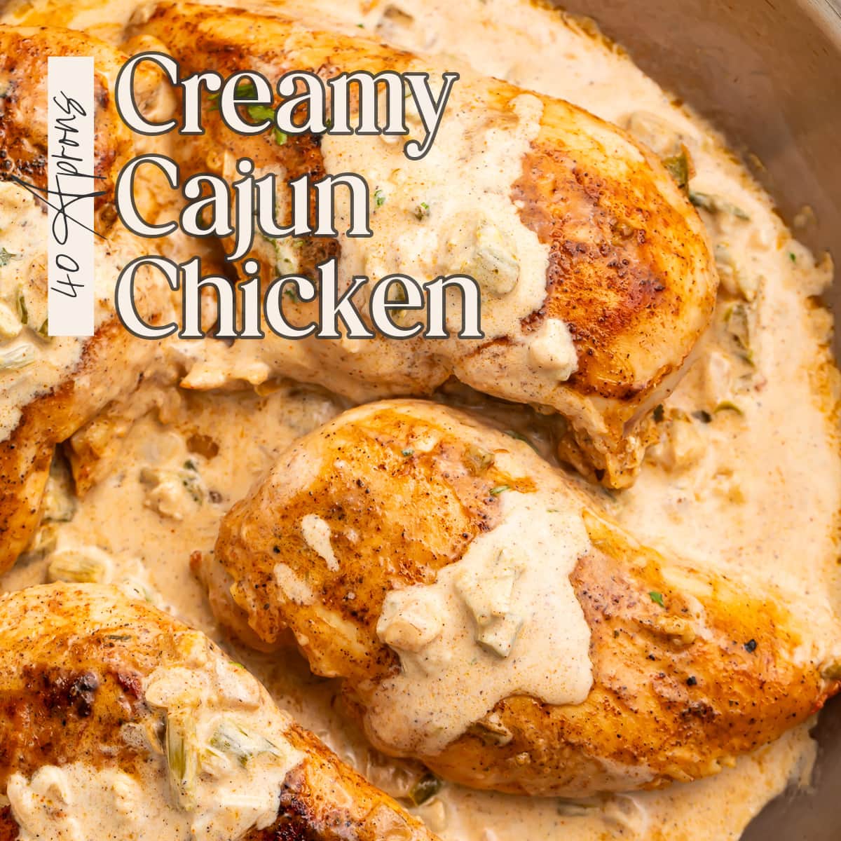 Pin graphic for creamy Cajun chicken skillet.