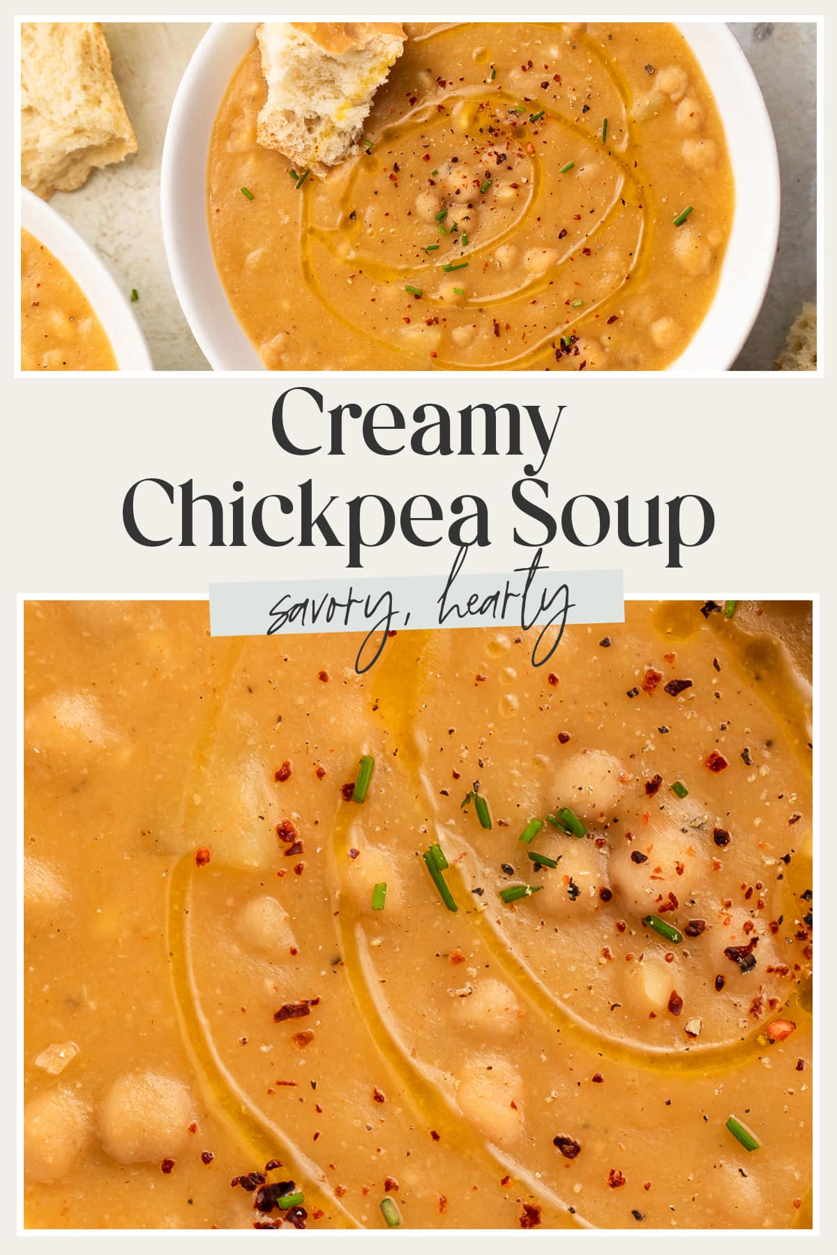 Pin graphic for chickpea soup.