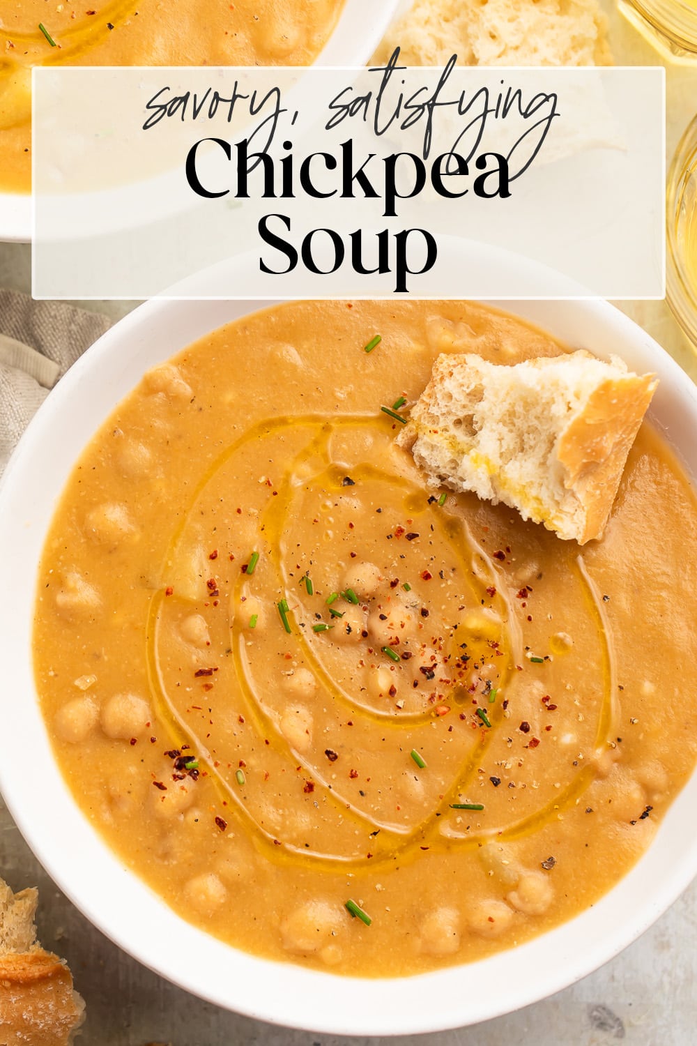Pin graphic for chickpea soup.