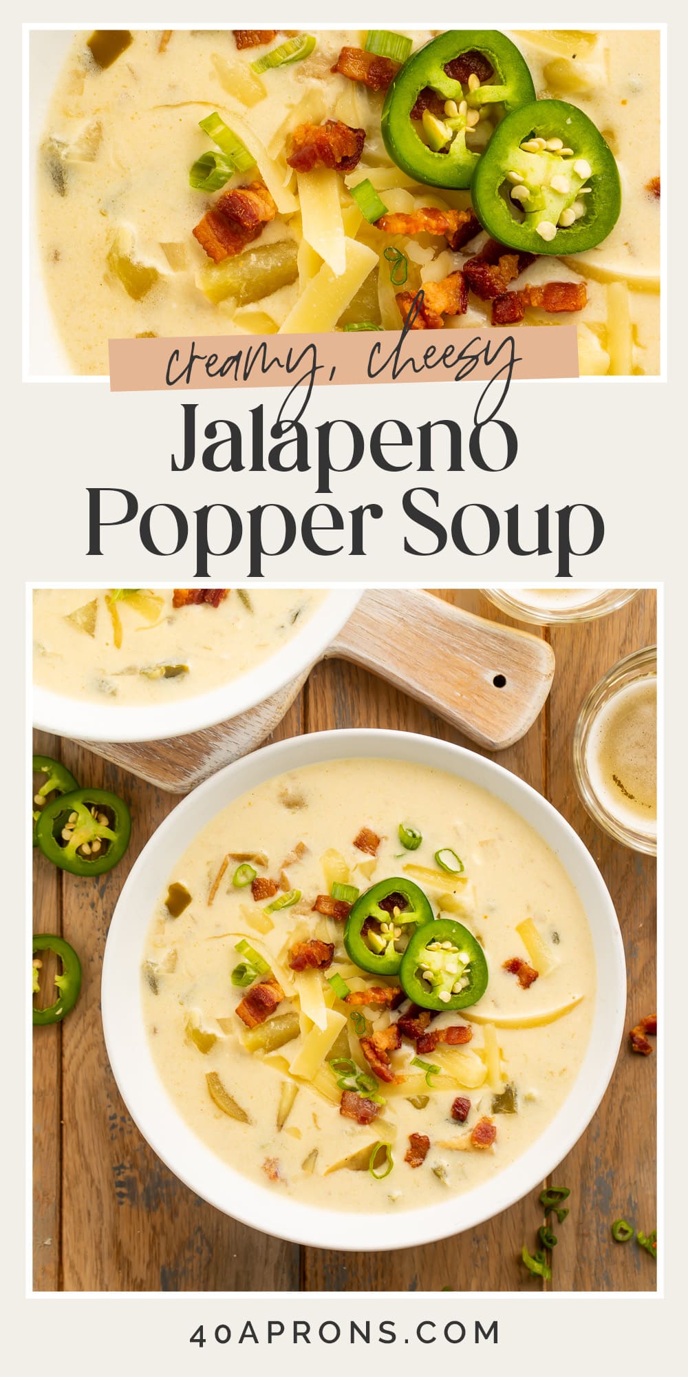 Pin graphic for jalapeño popper soup.
