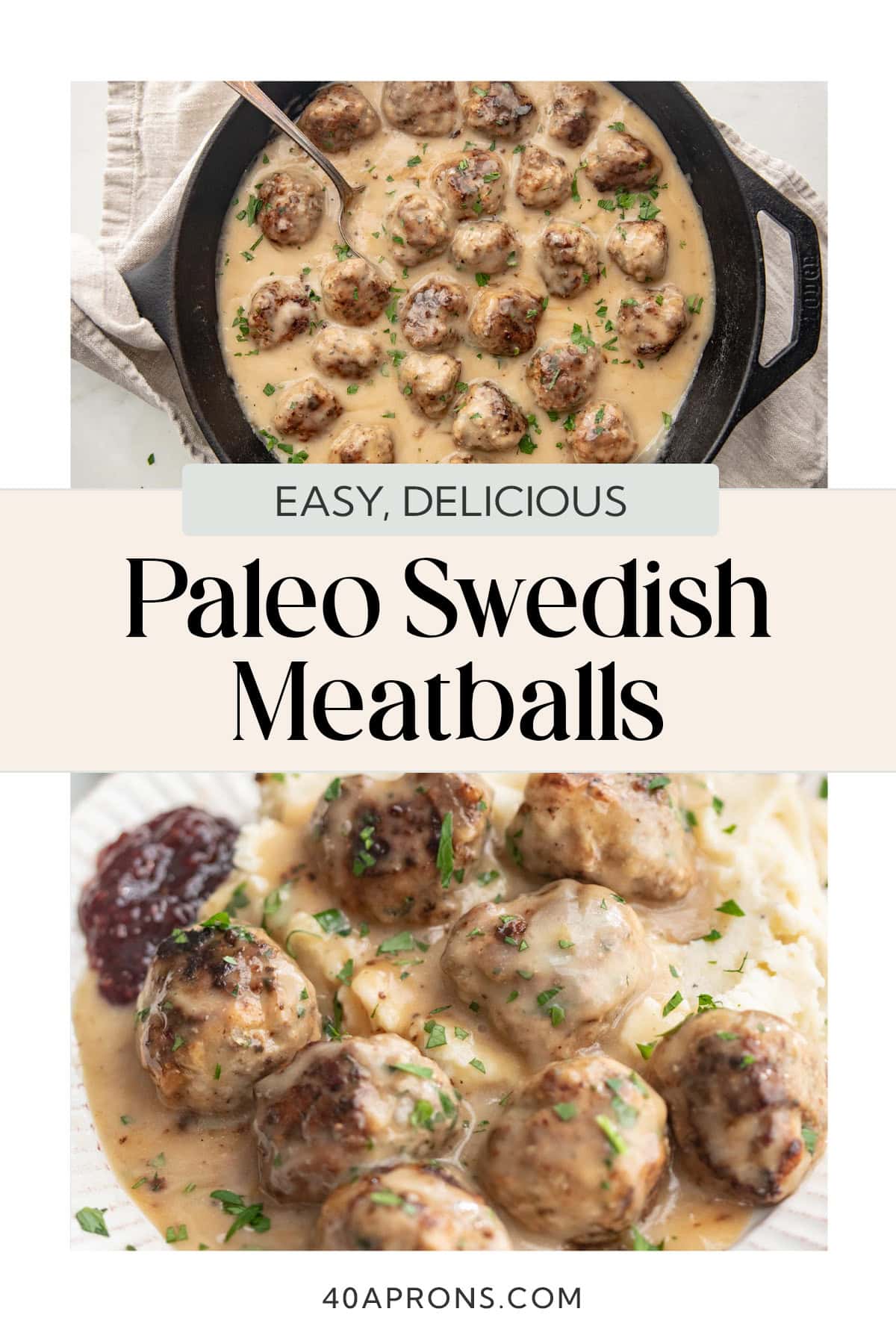 Pin graphic for Whole30 Swedish meatballs.