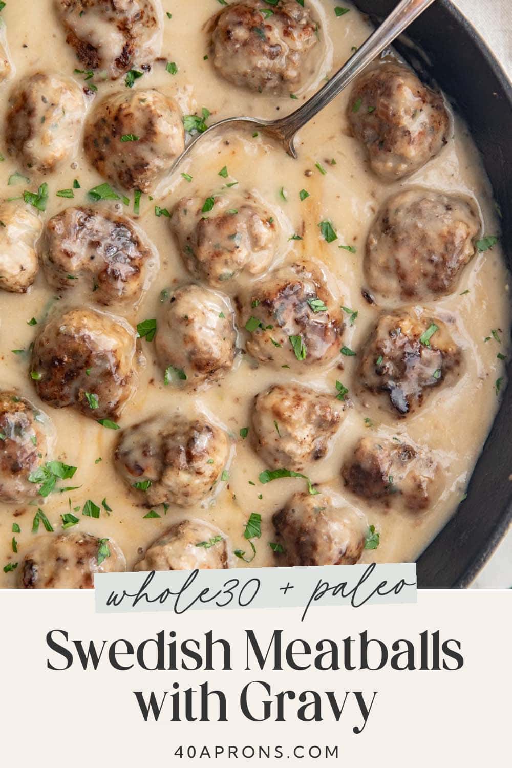 Pin graphic for Whole30 Swedish meatballs.