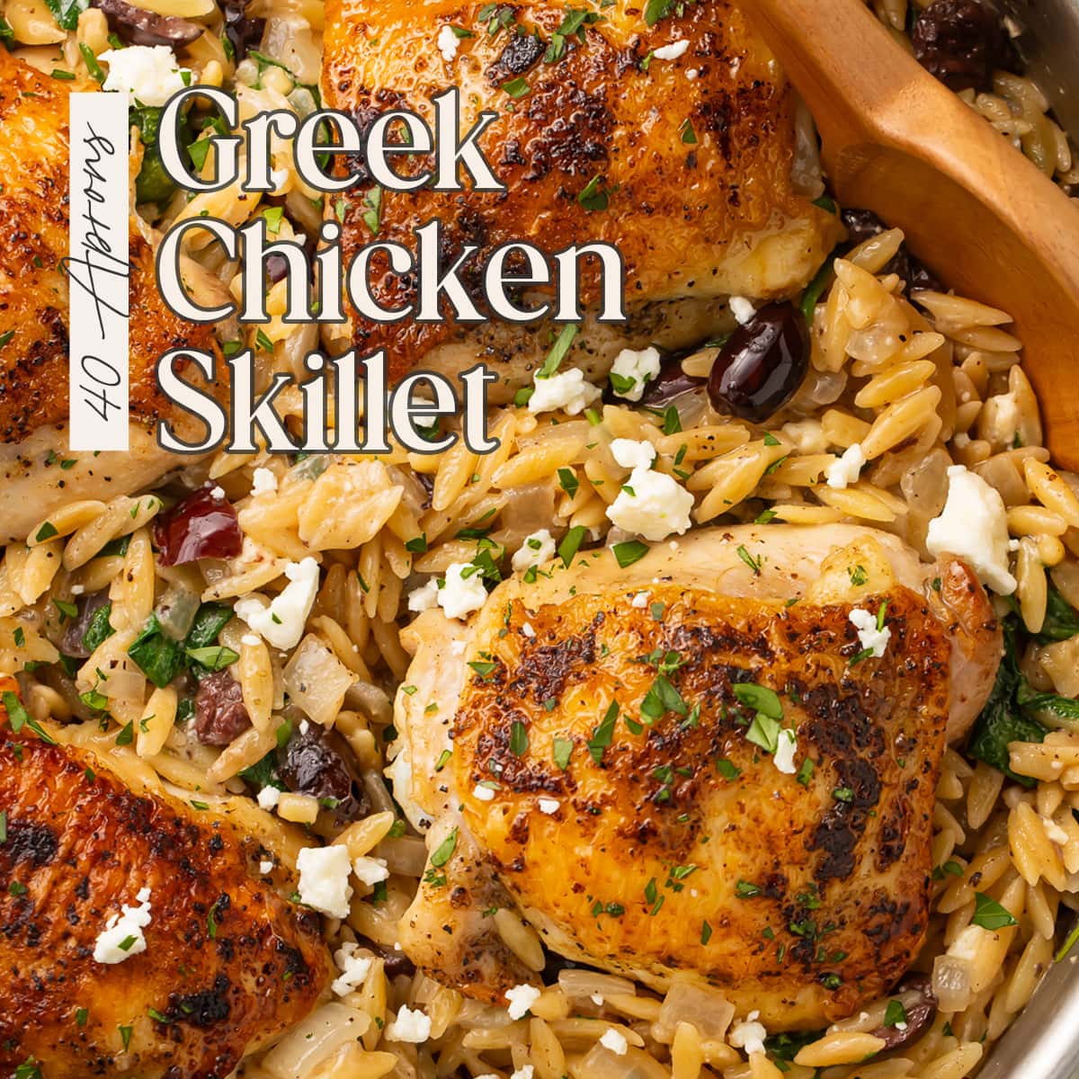 Pin graphic for Greek chicken skillet.