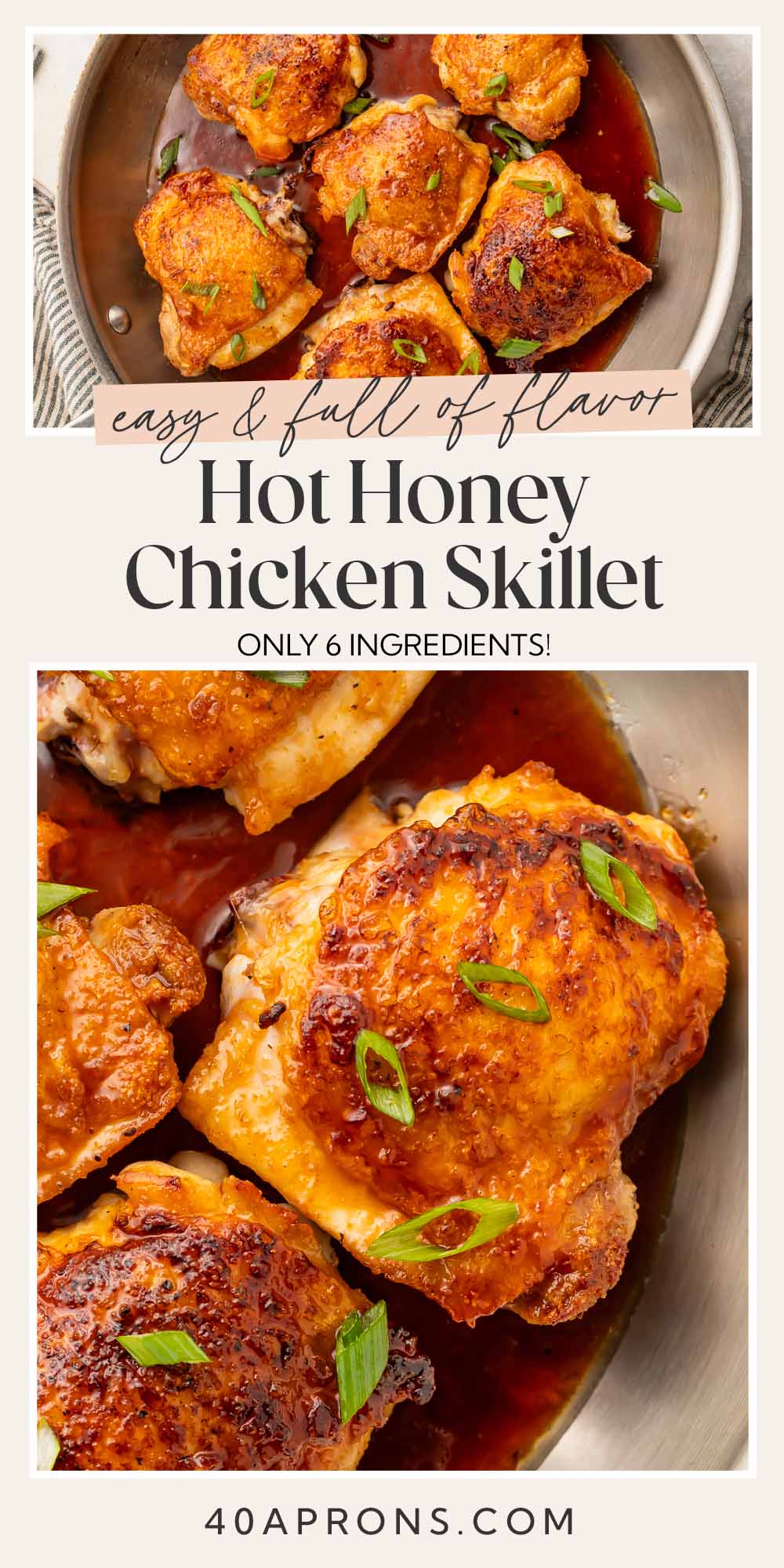 Pin graphic for hot honey chicken skillet.