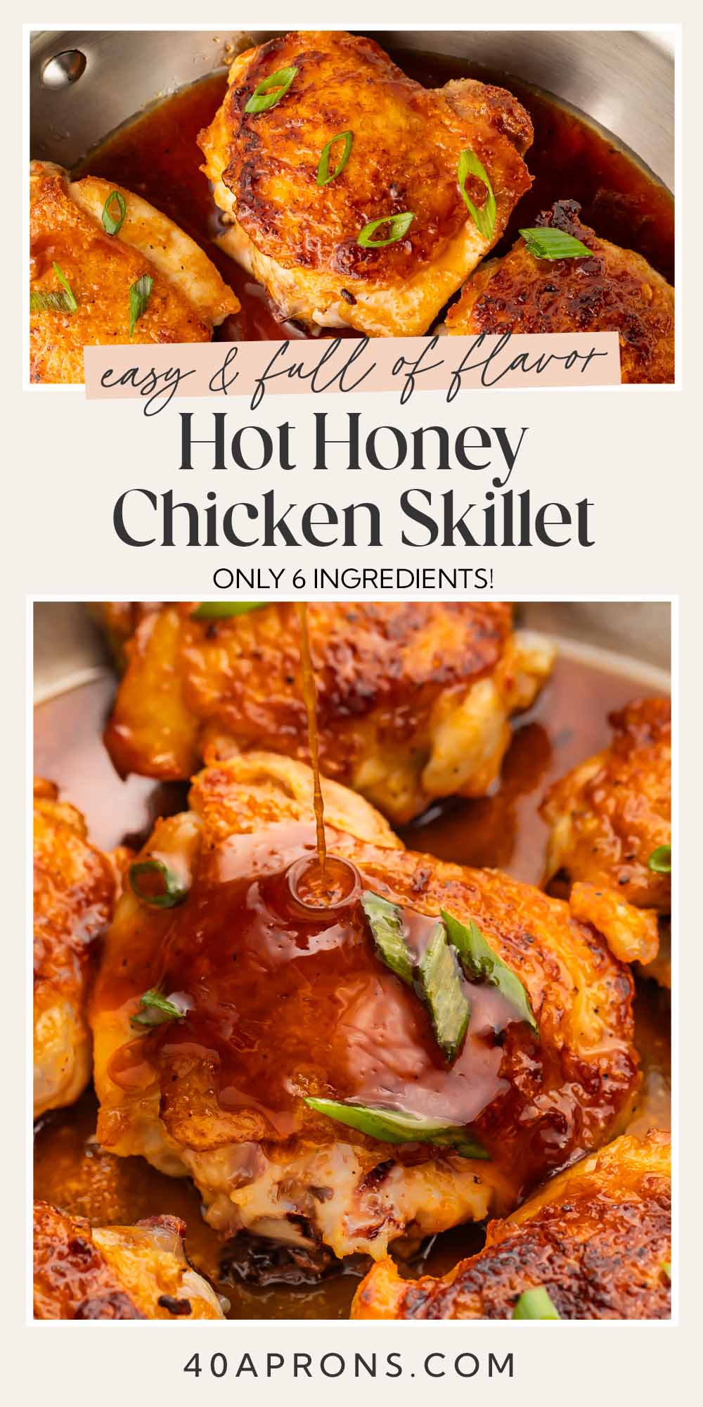 Pin graphic for hot honey chicken skillet.