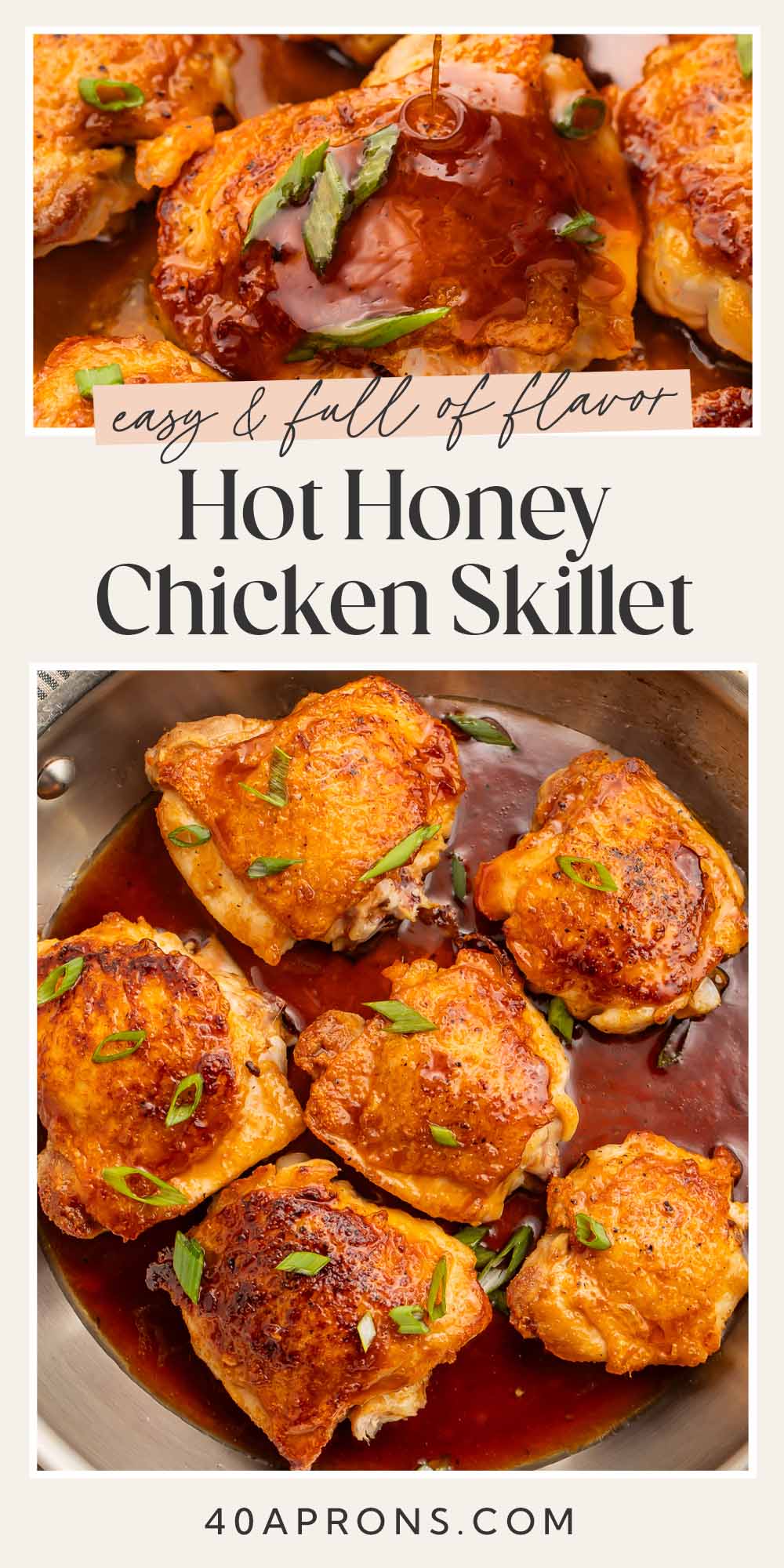 Pin graphic for hot honey chicken skillet.