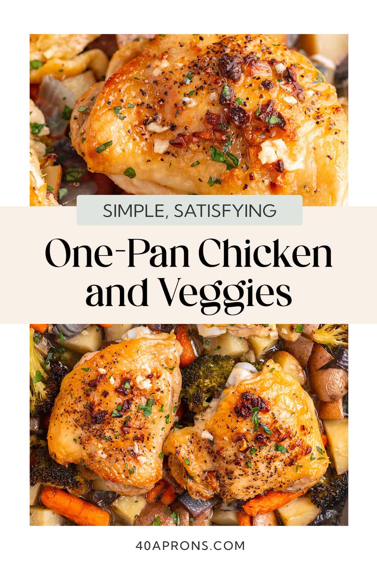 Pin graphic for one-pan chicken and veggies.