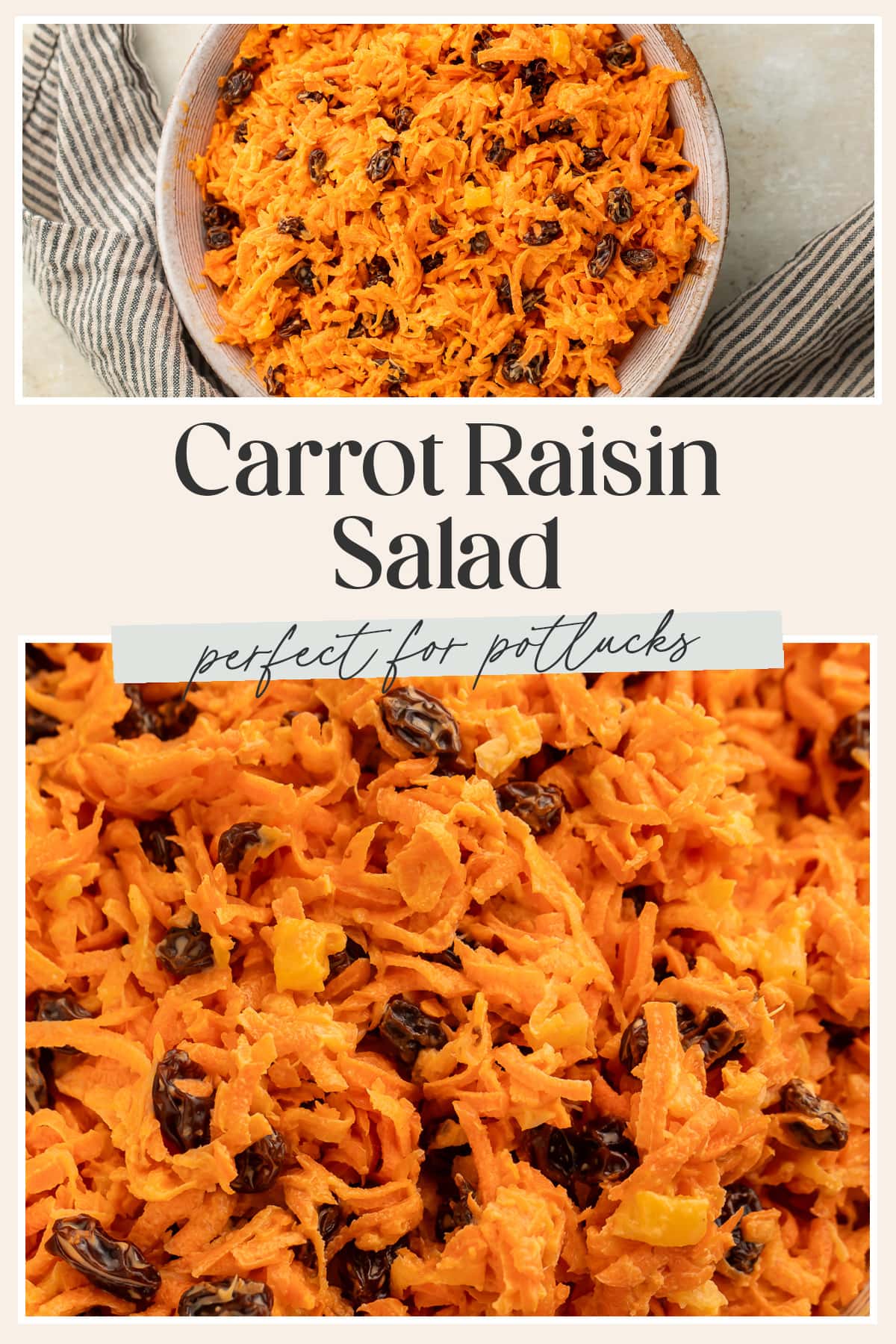 Pin graphic for carrot raisin salad.