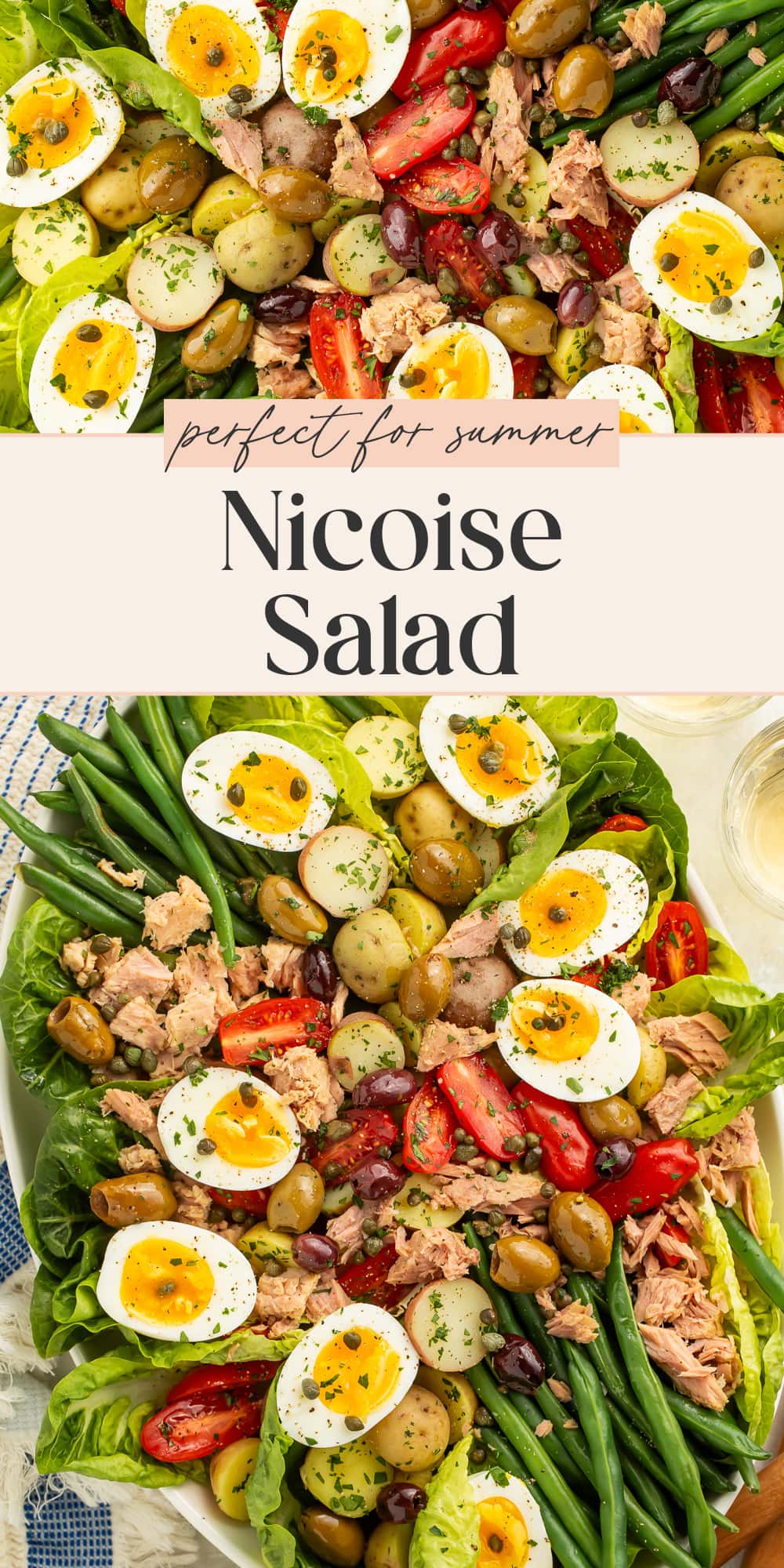 Pin graphic for nicoise salad.