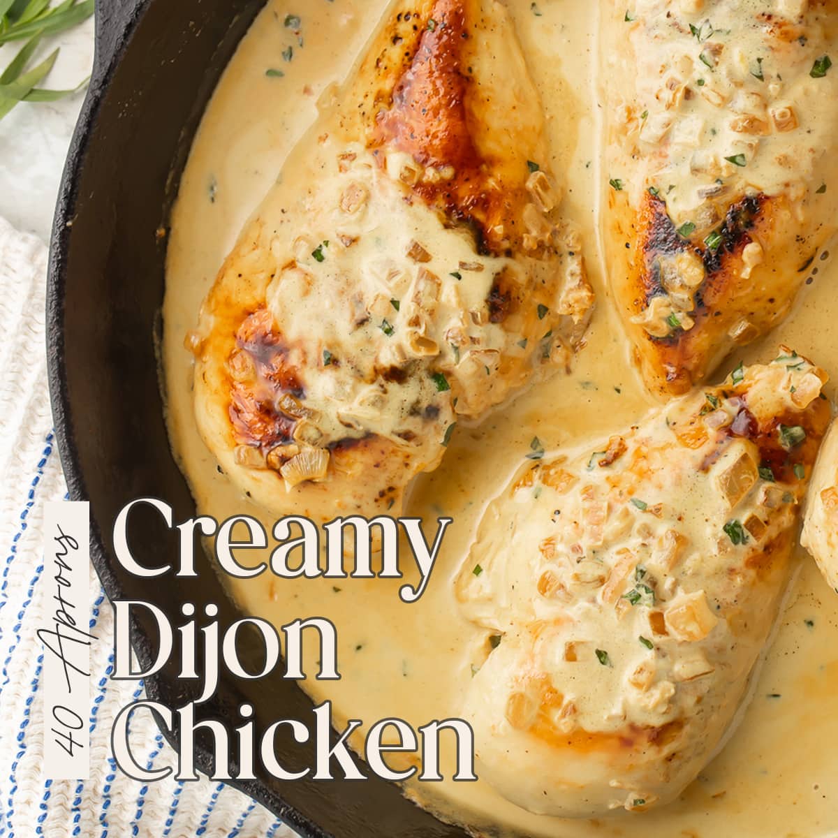 Pin graphic for creamy Dijon chicken.