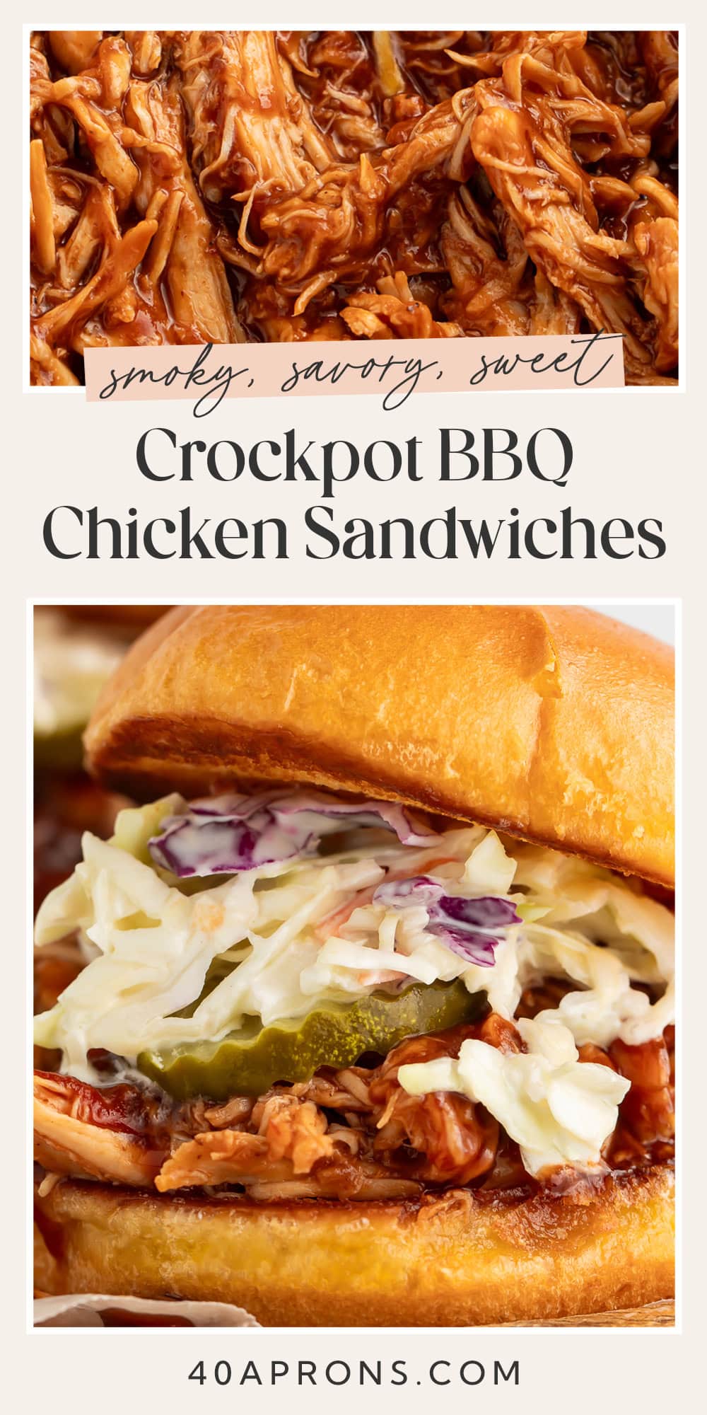 Pin graphic for Crockpot BBQ chicken sandwiches.