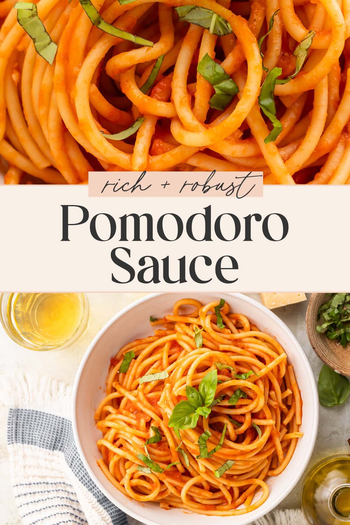 Pin graphic for pomodoro sauce.