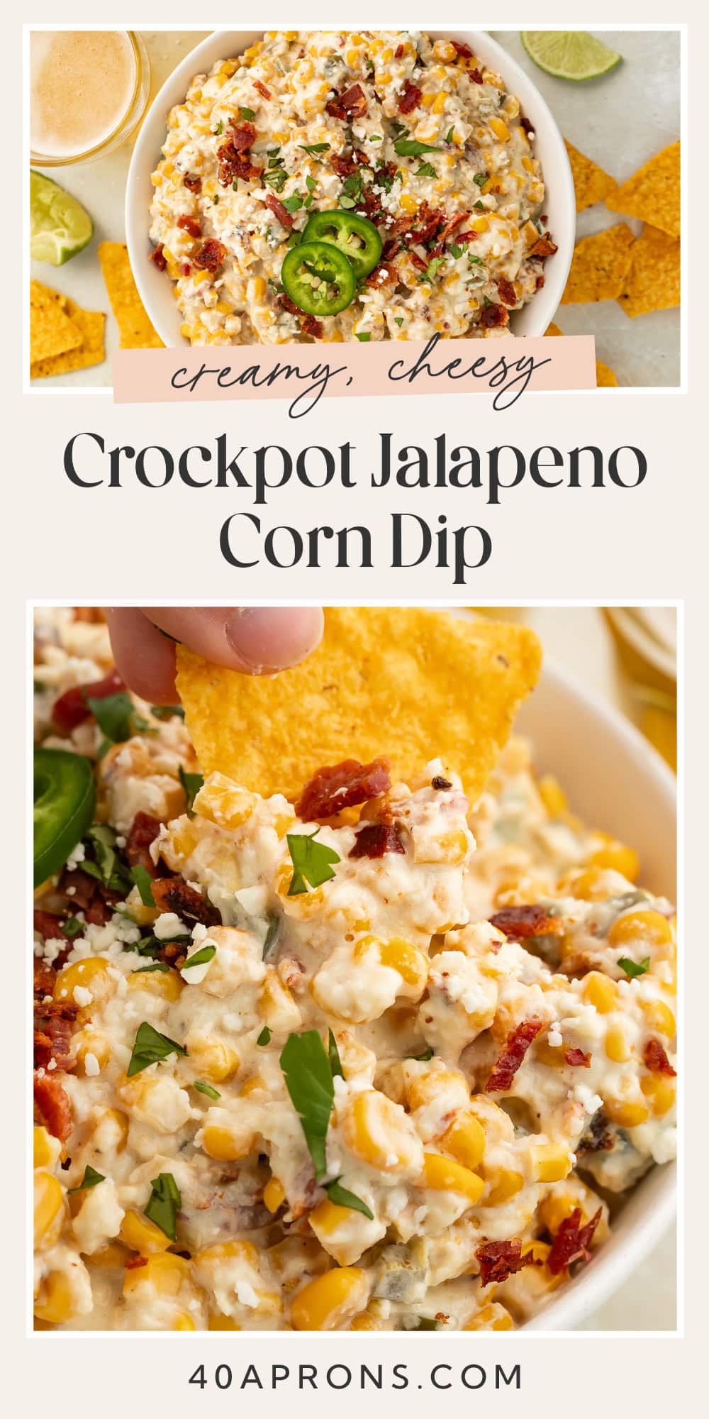 Pin graphic for jalapeño corn dip.