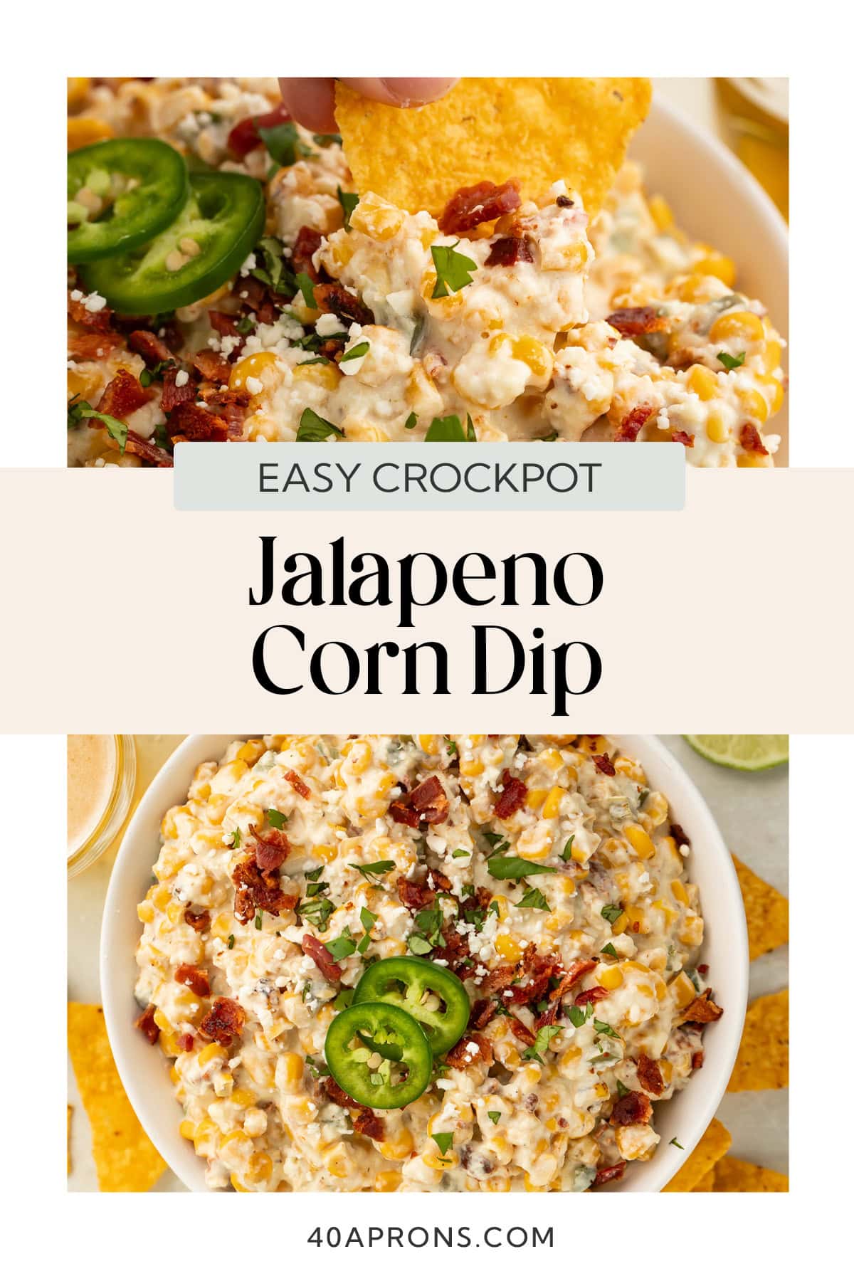 Pin graphic for jalapeño corn dip.