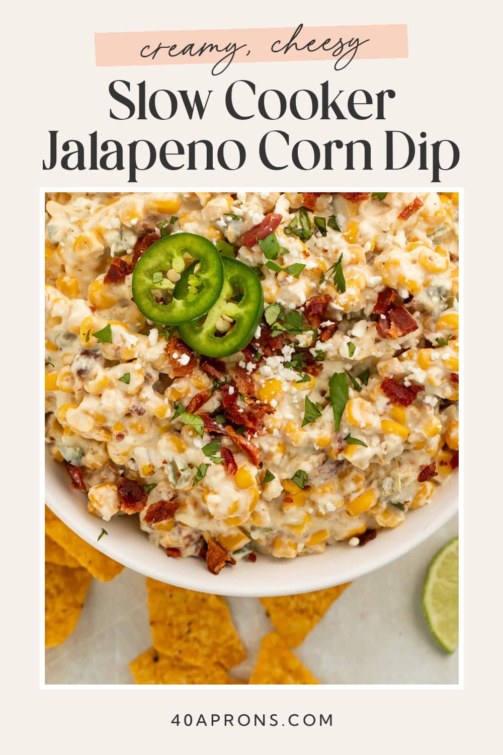 Pin graphic for jalapeño corn dip.