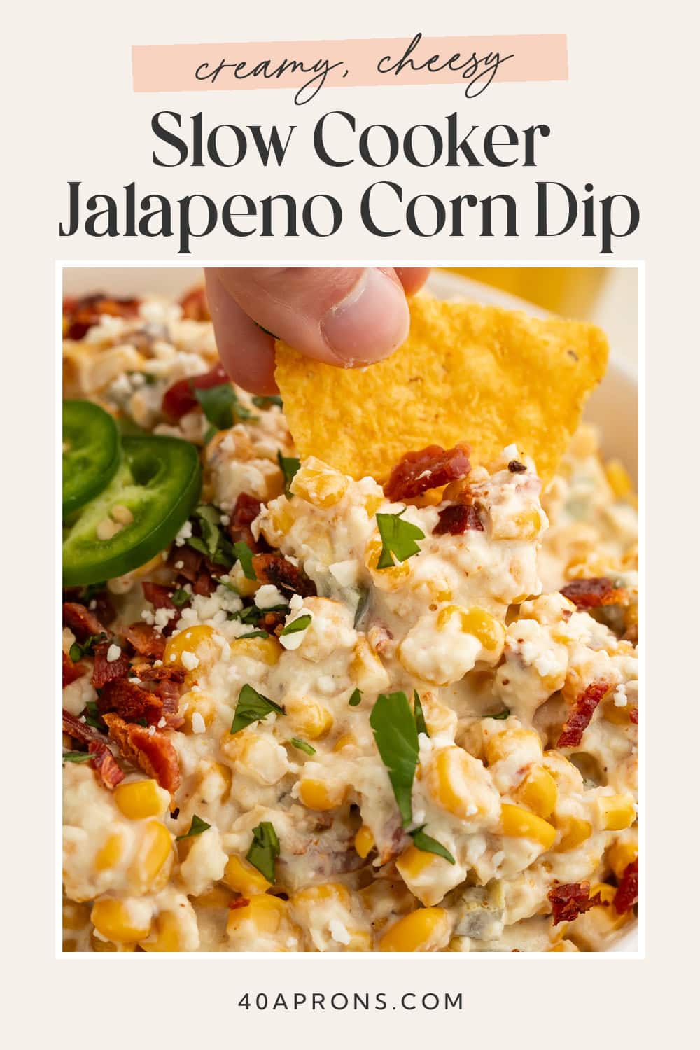 Pin graphic for jalapeño corn dip.