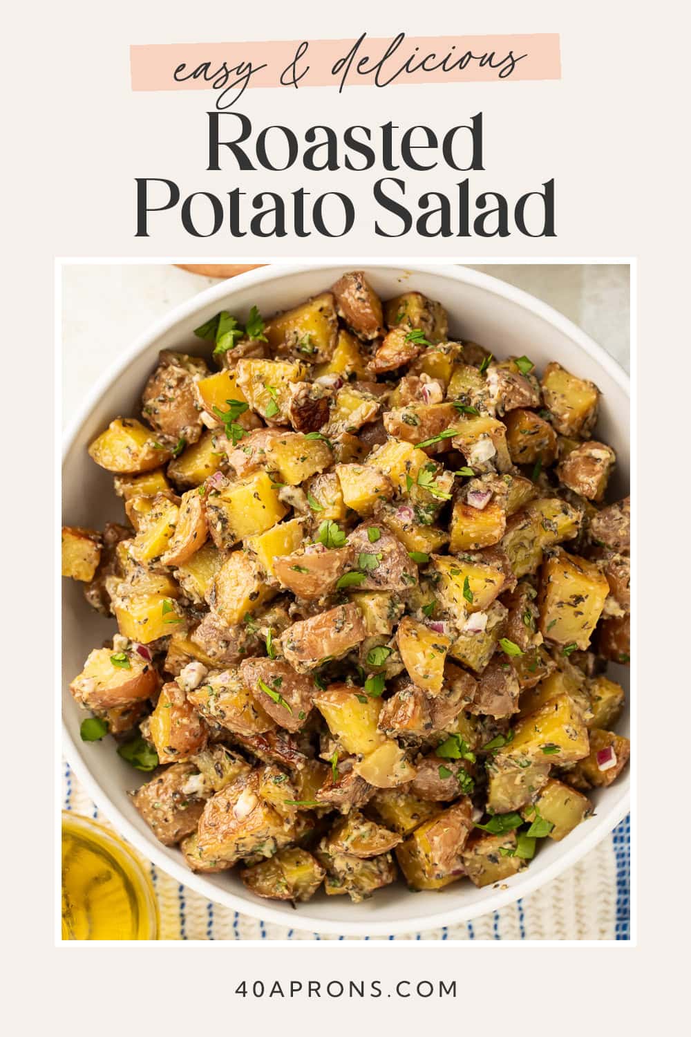 Pin graphic for roasted potato salad.