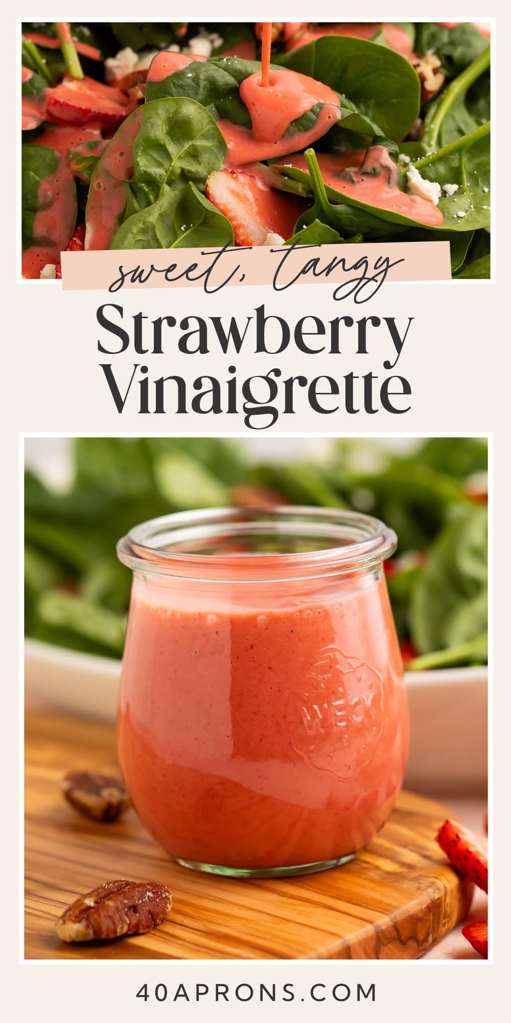 Pin graphic for strawberry vinaigrette.