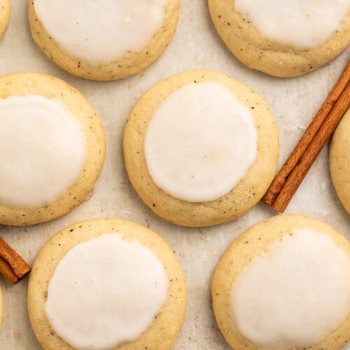Taylor Swift chai sugar cookies topped with cinnamon glaze.