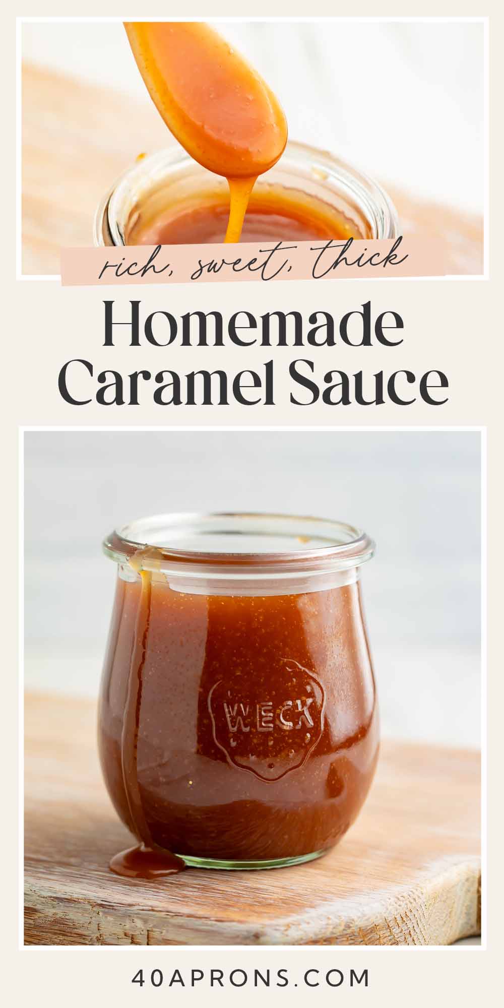 Pin graphic for easy caramel sauce.