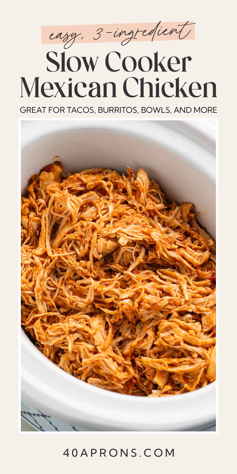 Pin graphic for slow cooker Mexican shredded chicken.