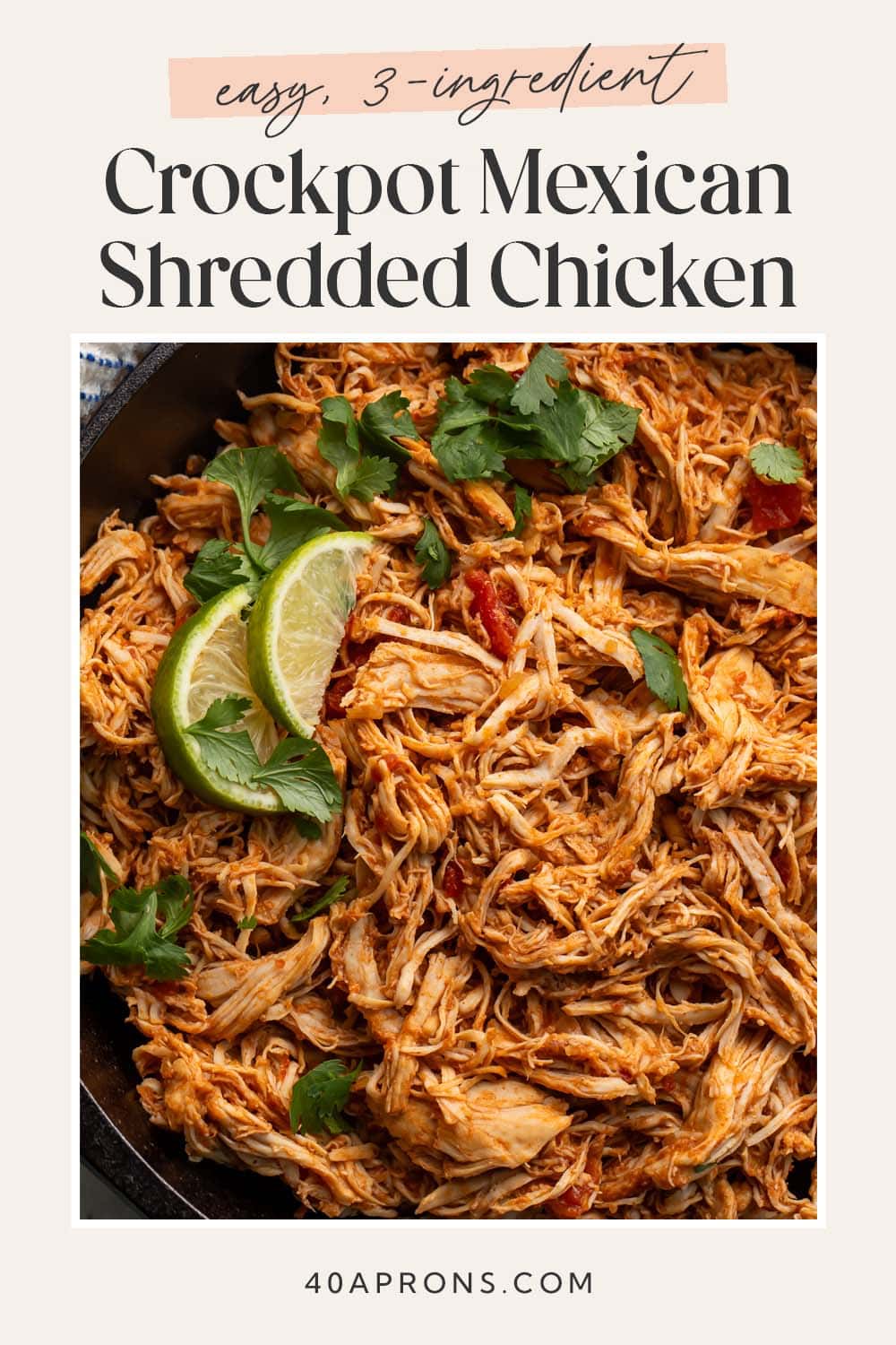 Pin graphic for slow cooker Mexican shredded chicken.