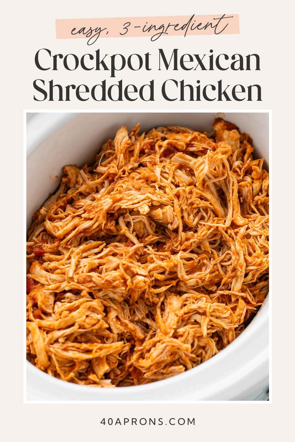 Pin graphic for slow cooker Mexican shredded chicken.