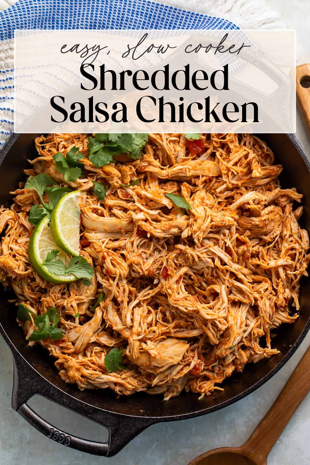 Pin graphic for slow cooker Mexican shredded chicken.