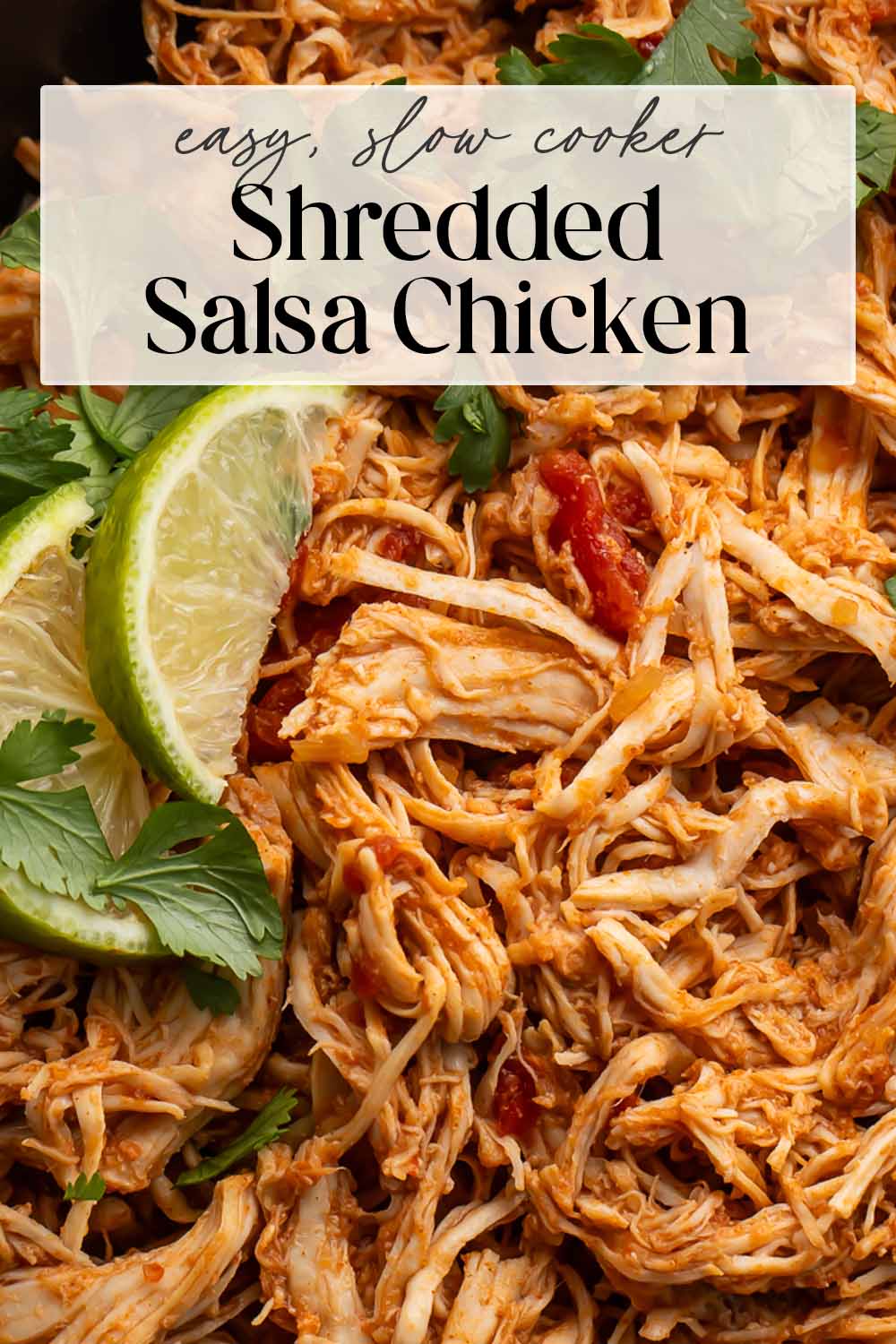 Pin graphic for slow cooker Mexican shredded chicken.