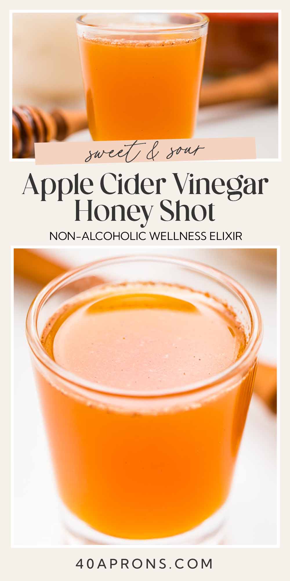 Pin graphic for apple cider vinegar honey shot.