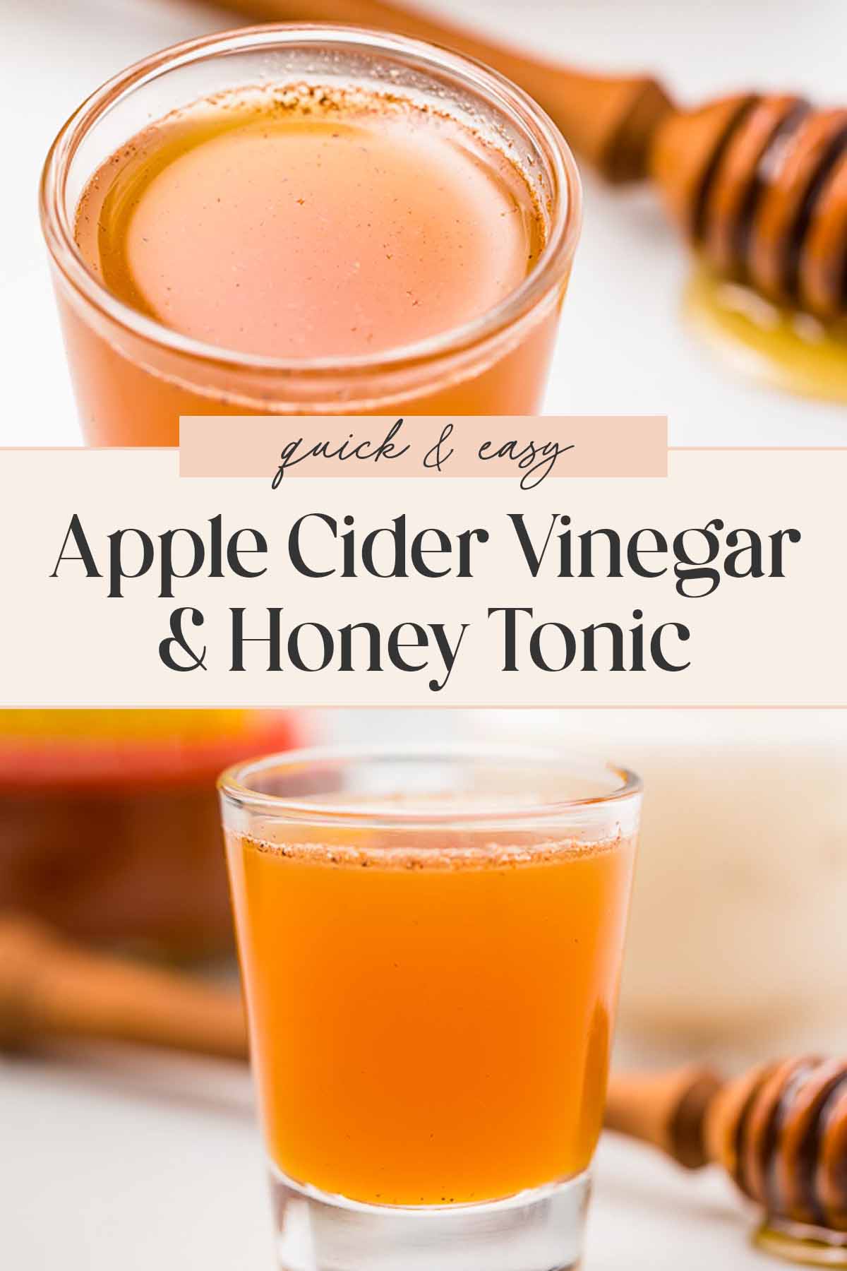 Pin graphic for apple cider vinegar honey shot.