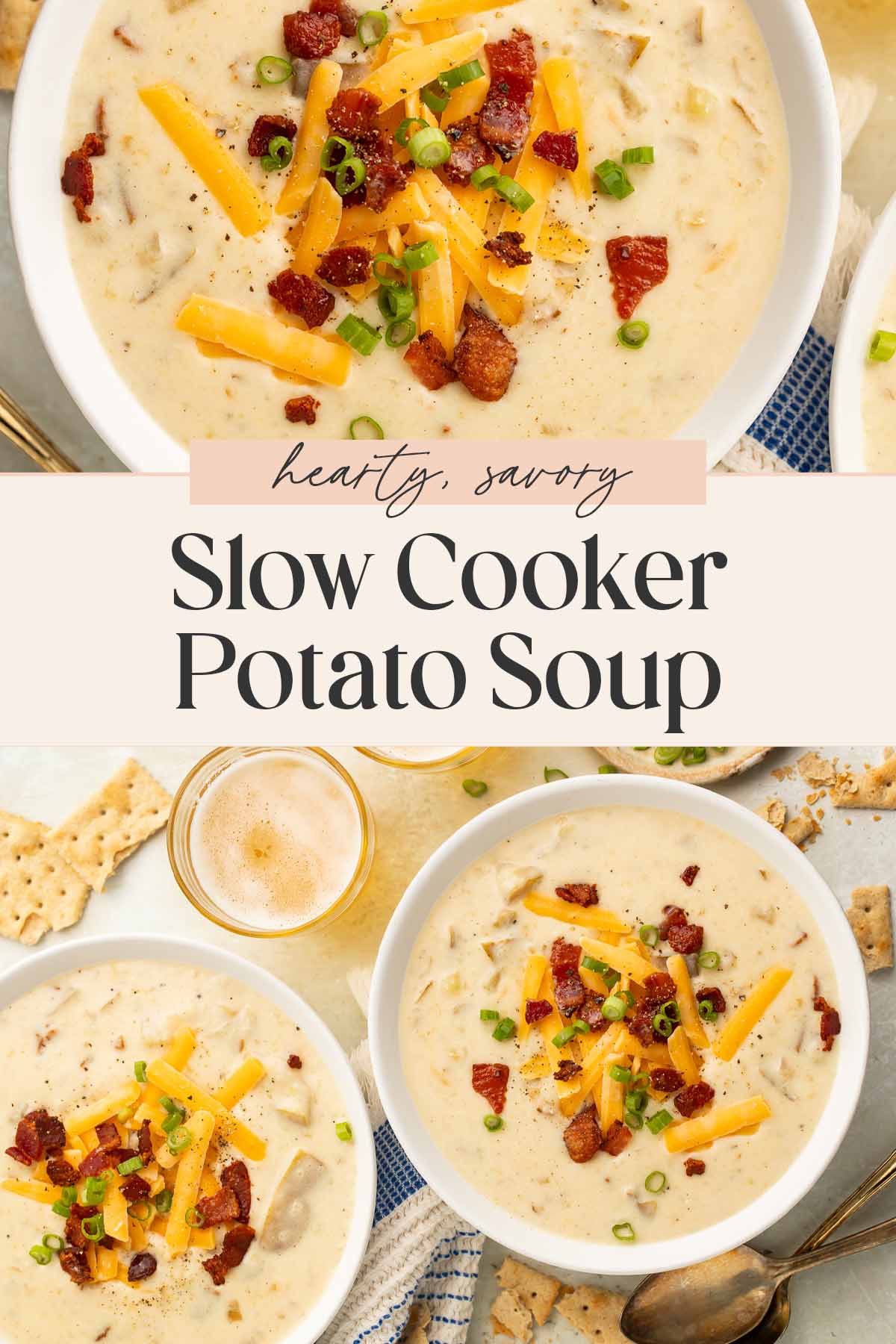 Pin graphic for Crockpot potato soup.