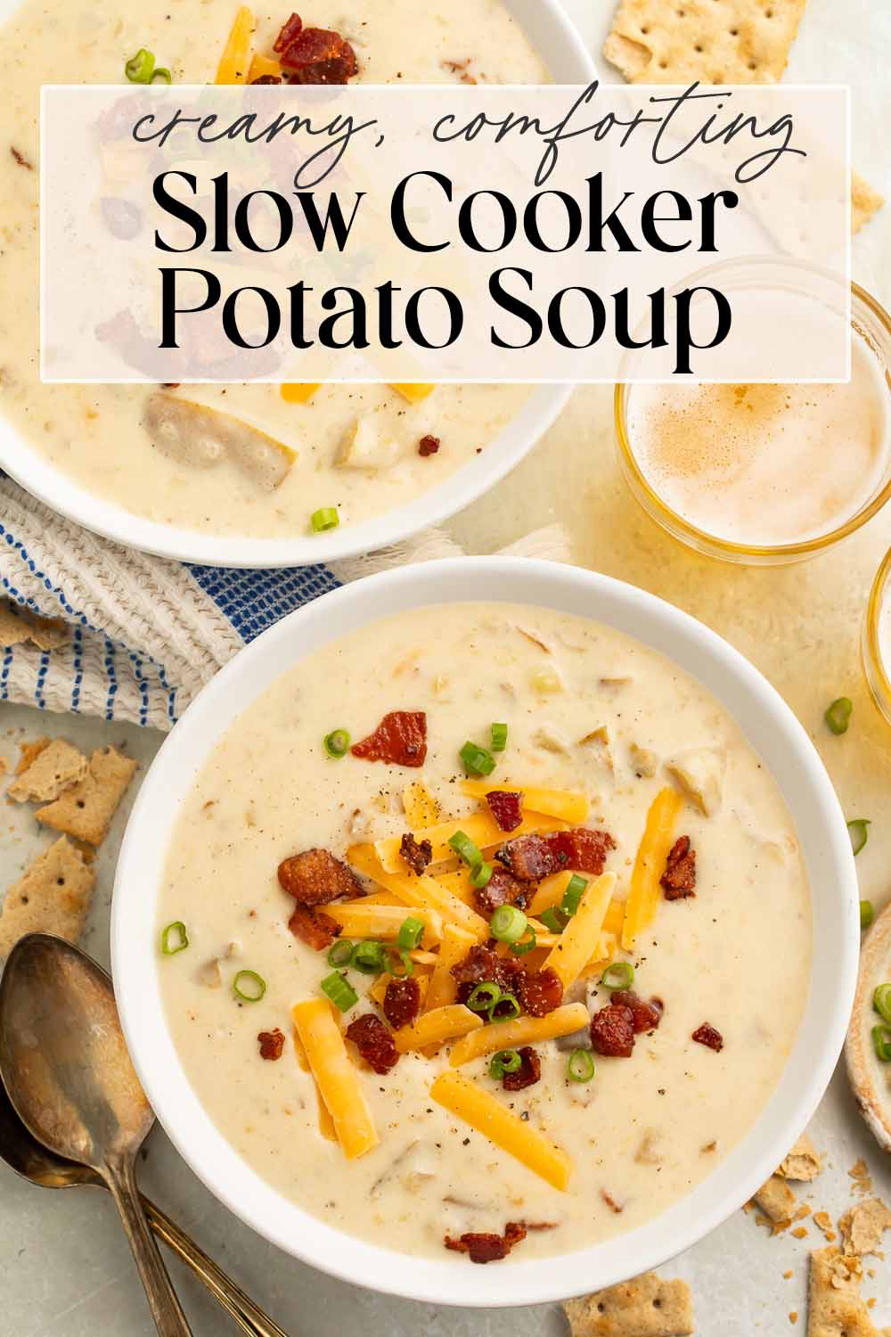 Pin graphic for Crockpot potato soup.