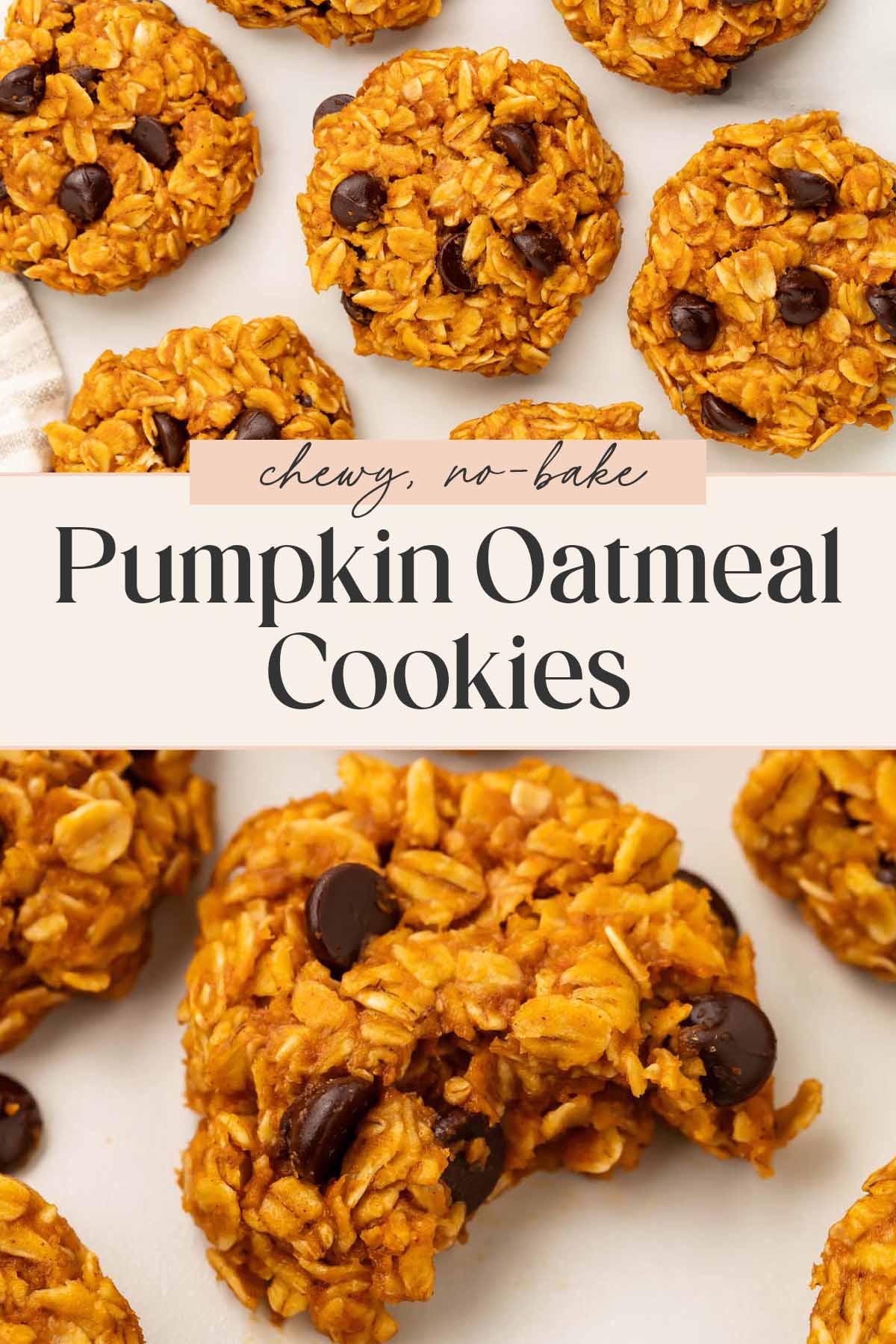 Pin graphic for pumpkin no-bake cookies.