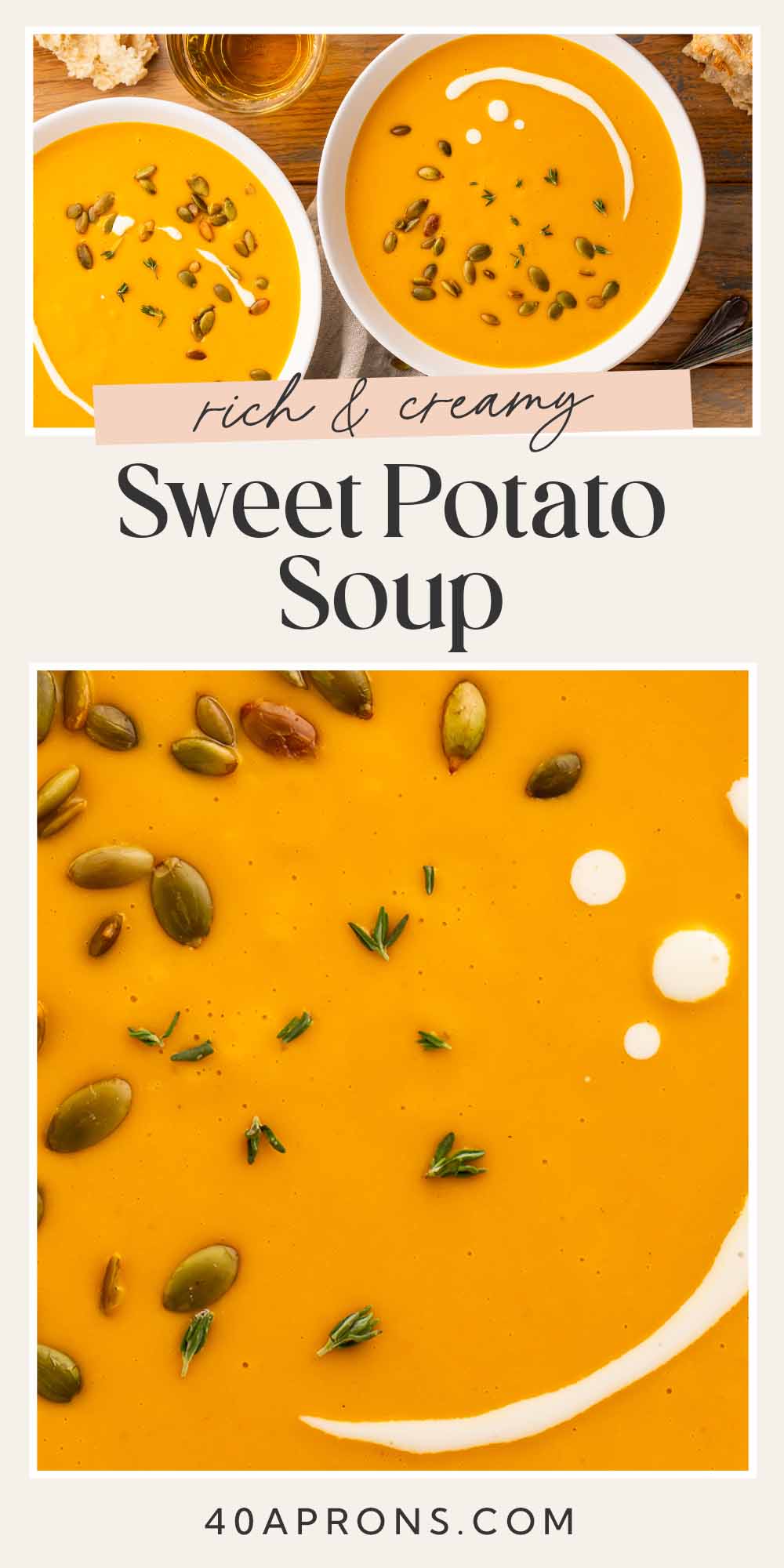 Pin graphic for sweet potato soup.