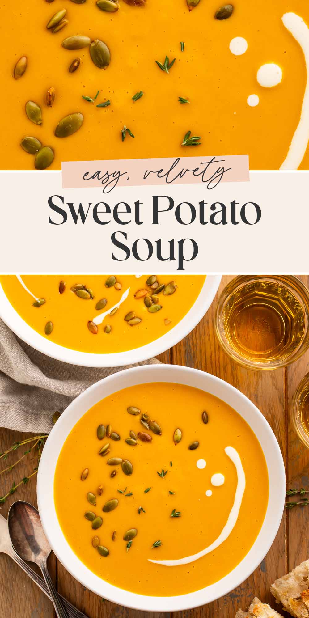 Pin graphic for sweet potato soup.