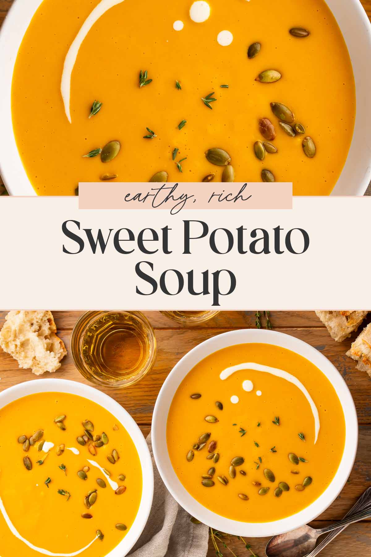 Pin graphic for sweet potato soup.