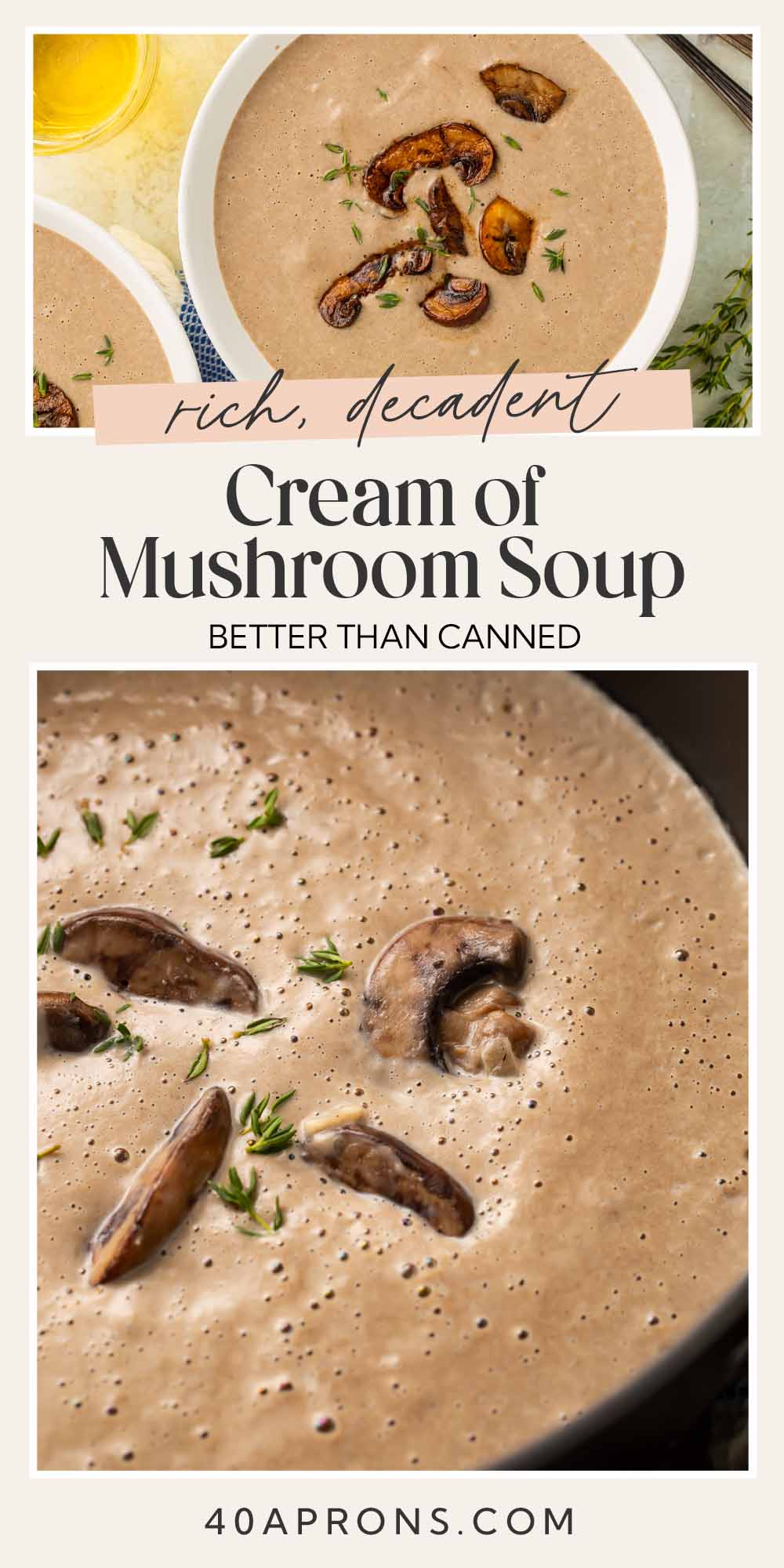 Pin graphic for cream of mushroom soup.