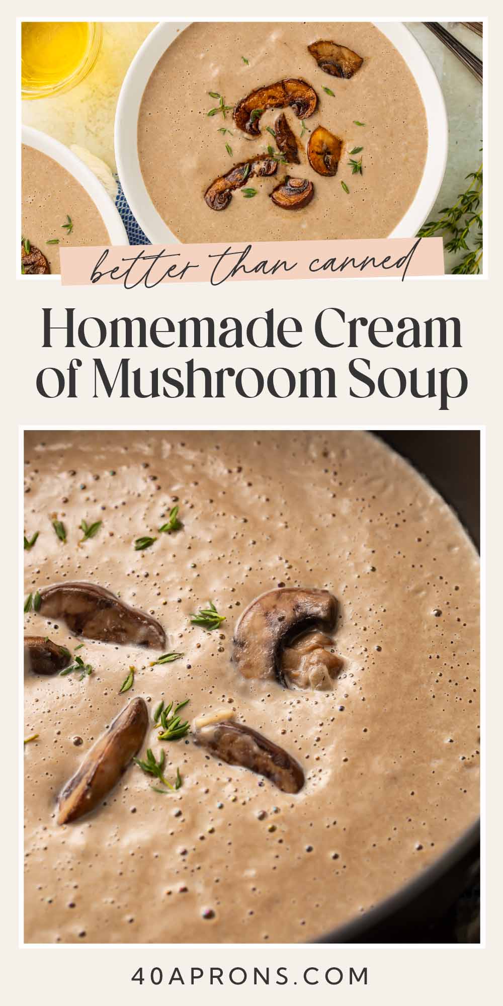 Pin graphic for cream of mushroom soup.