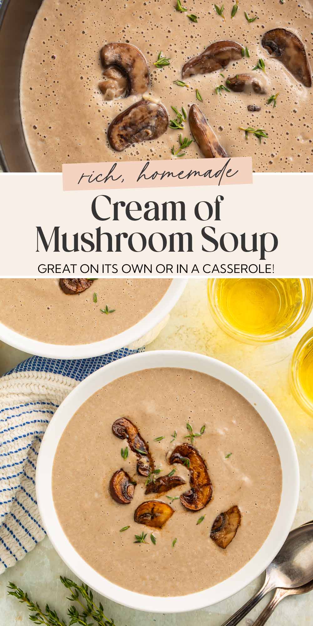 Pin graphic for cream of mushroom soup.