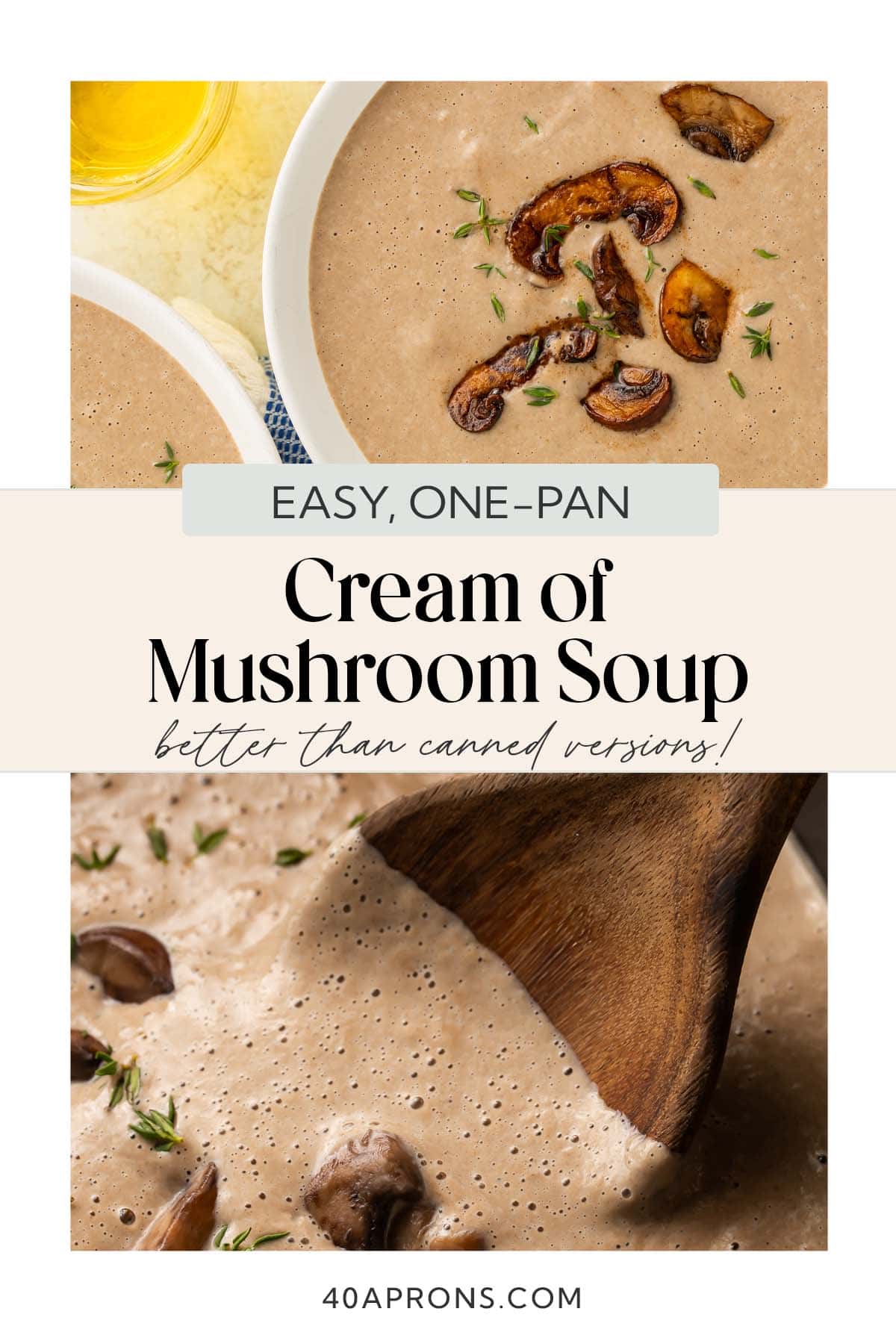 Pin graphic for cream of mushroom soup.