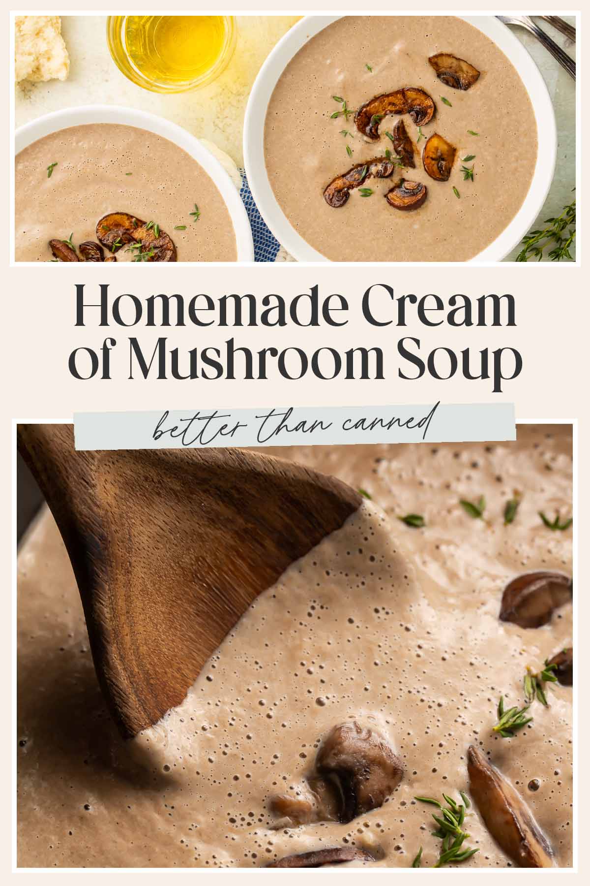 Pin graphic for cream of mushroom soup.