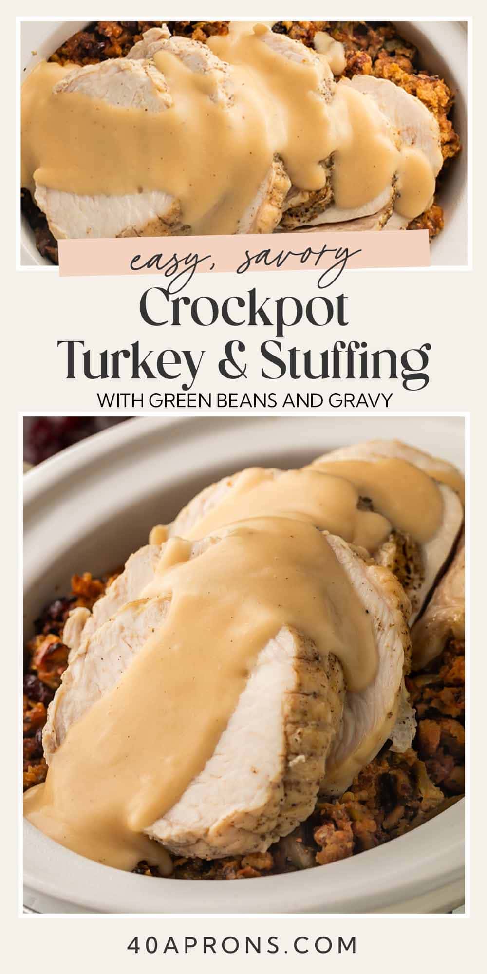 Pin graphic for Crockpot turkey and stuffing.