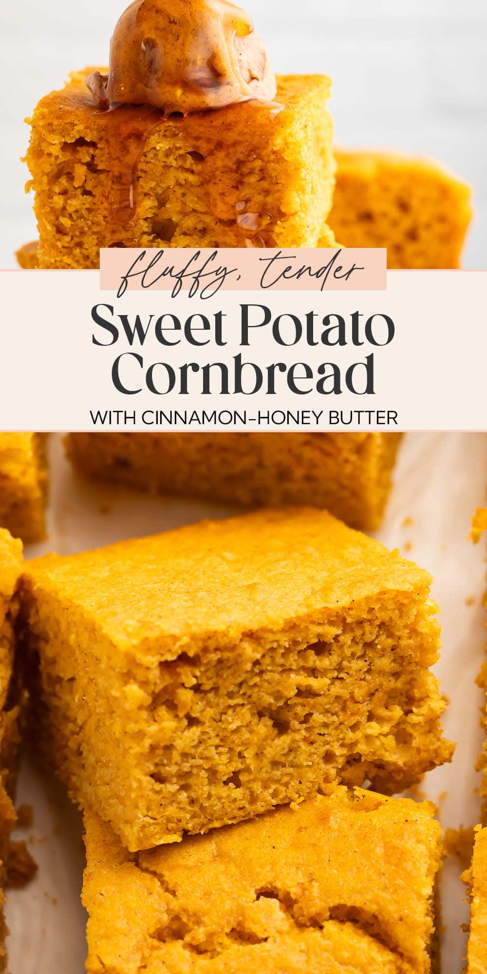 Pin graphic for sweet potato cornbread.