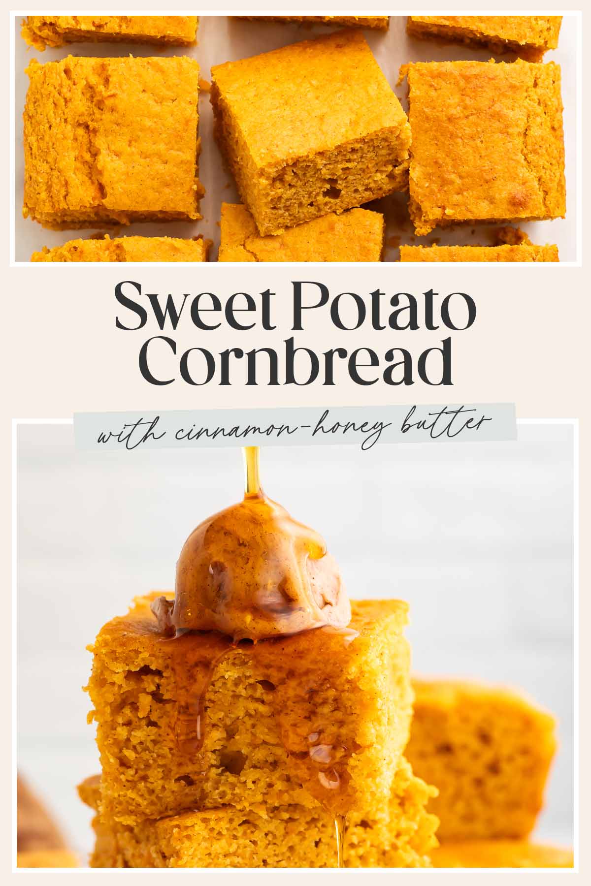 Pin graphic for sweet potato cornbread.